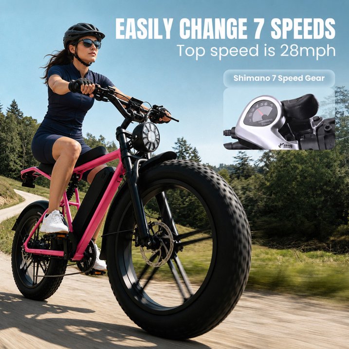 Pescroa E-Bikes for Adults, 750W Motor Electric Bike for Adults, 20" Fat Tire Electric Bike with 70-90 Miles, 7-Speed Electric Mountain Bike with APP Control