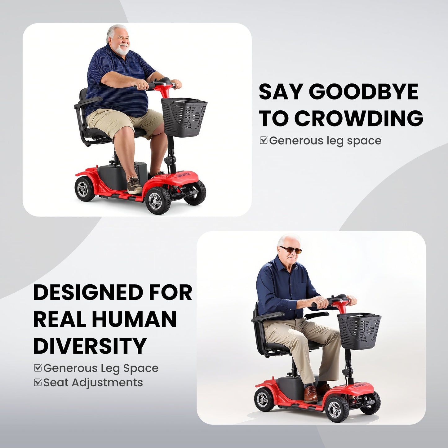 Arshin Improve 4 Wheel Mobility Scooter for Seniors,Foldable Powered Mobile Wheelchair for Adult 300lbs,Red