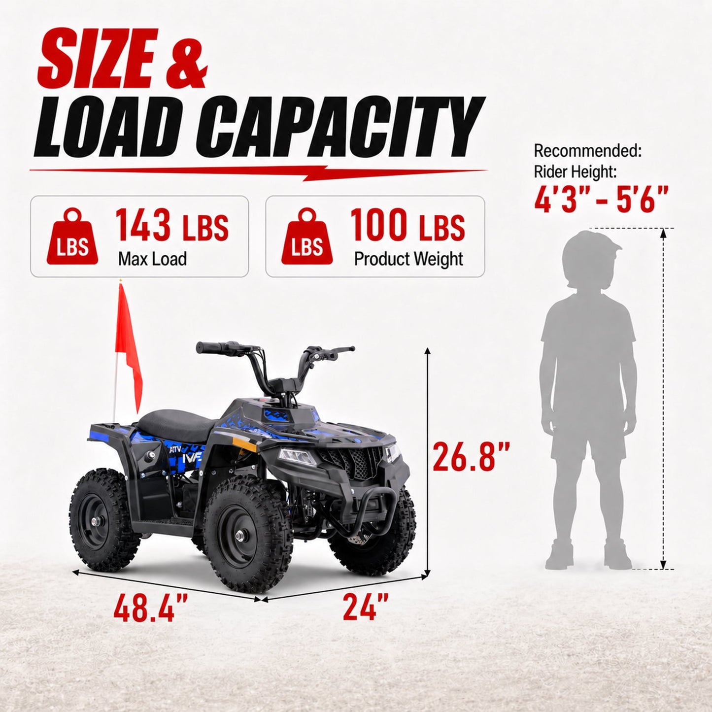 36V Electric Four Wheeler,IVFJFV 500W Four Wheel with Disc Brake Off-Road Ride On Vehicle, Dual Speed Lock &Dual Speed 10mph Low /15mph High All Terrain Ride On Vehicle for Teen Riders,BLUE