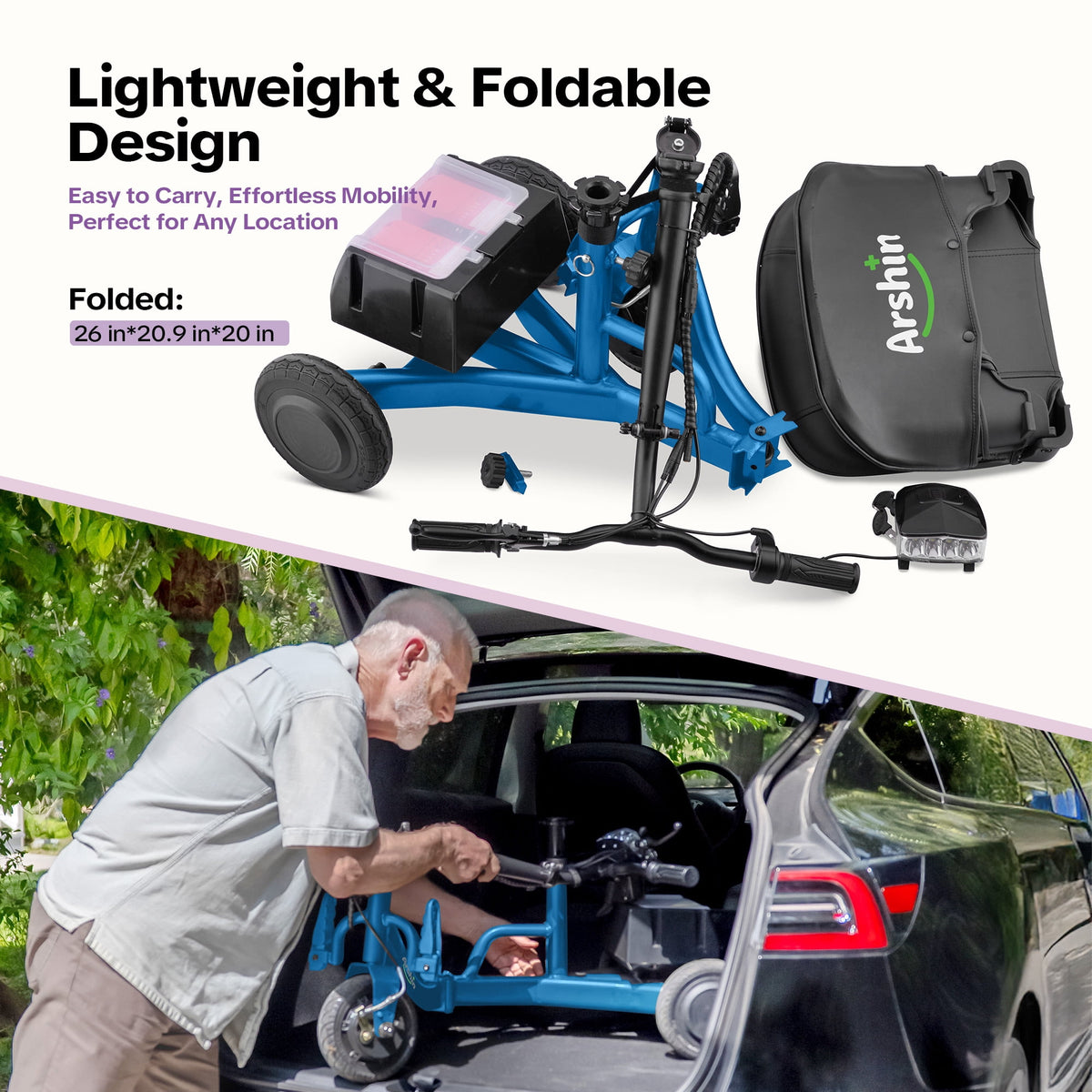 Ostrina Ultra-Lightweight Foldable Mobility Scooters for Seniors & Adults,All Terrain Mobility Scooter with 300lbs,Electric Wheelchair Strong Device for Travel,2 Batteries,Variable Speed(Purple)