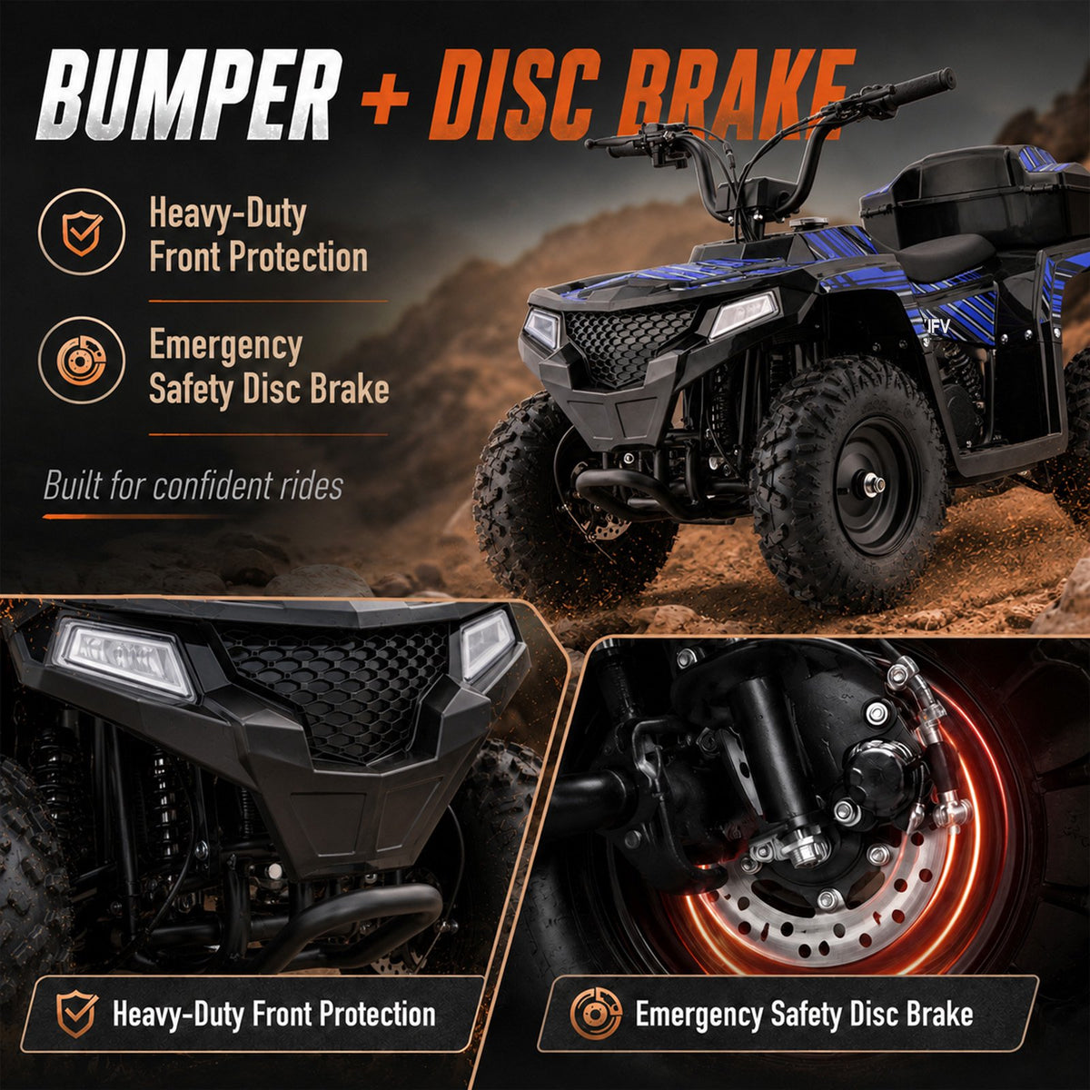 IVFJFV 40cc 4-Stroke 4-Wheeler,Dual-Speed Off-Road Car Gas Four-Wheeler,Gas Powered 4 Wheel with Key Lock & Parent Limited Speed 10-15MPH & Dual Shocks & All-terrain Tire,Chain Drive,Blue