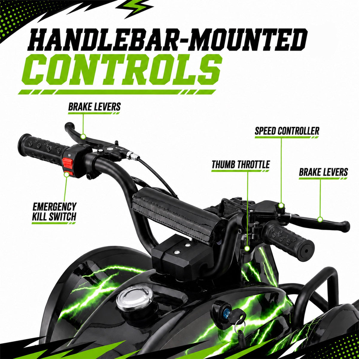 40cc Teen Gas ATV, Gas Powered 4 Wheeler for Teens 13+, 4-Stroke Beginner ATV, Up to 15 MPH, Adjustable Speed, Safety Switches, Front & Rear Brakes - Green