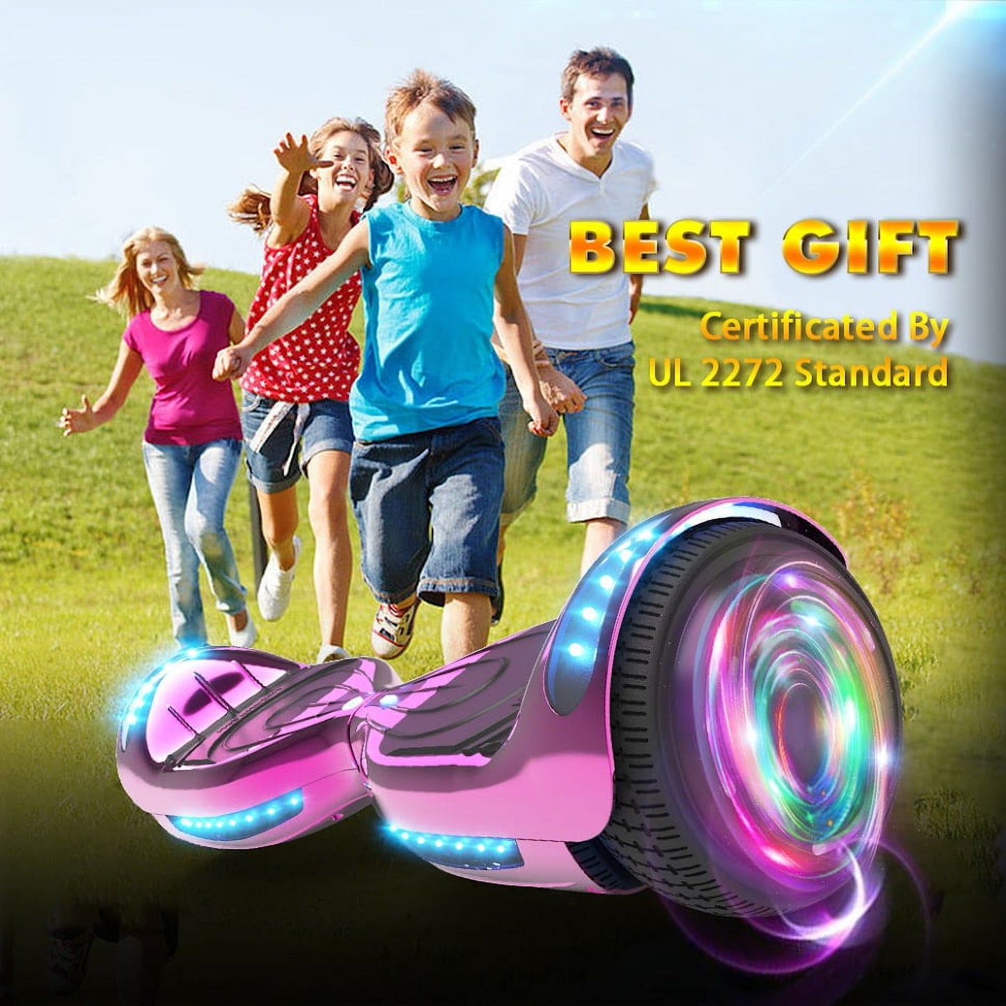 Hoverstar Flash Wheel Certified Hover board 6.5 In. Bluetooth Speaker with LED Light Self Balancing Wheel Electric Scooter , Chrome Pink
