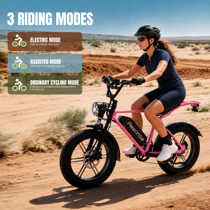 Pescroa E-Bikes for Adults, 750W Motor Electric Bike for Adults, 20" Fat Tire Electric Bike with 70-90 Miles, 7-Speed Electric Mountain Bike with APP Control