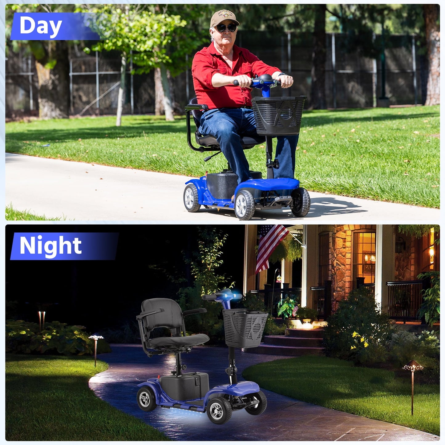 Arshin 4 Wheels Mobility Scooter with USB Port for Seniors,Electric Folding Wheelchair Device for Travel,Blue