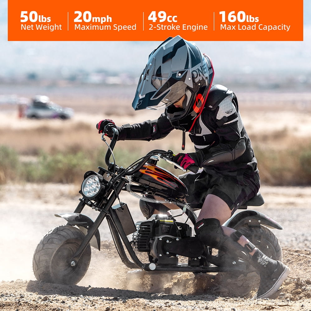 Aoemoe Gas Mini Chopper Bike, DB004 Model 49.4 CC 2-Stroke Powered Mini Bike, Black
