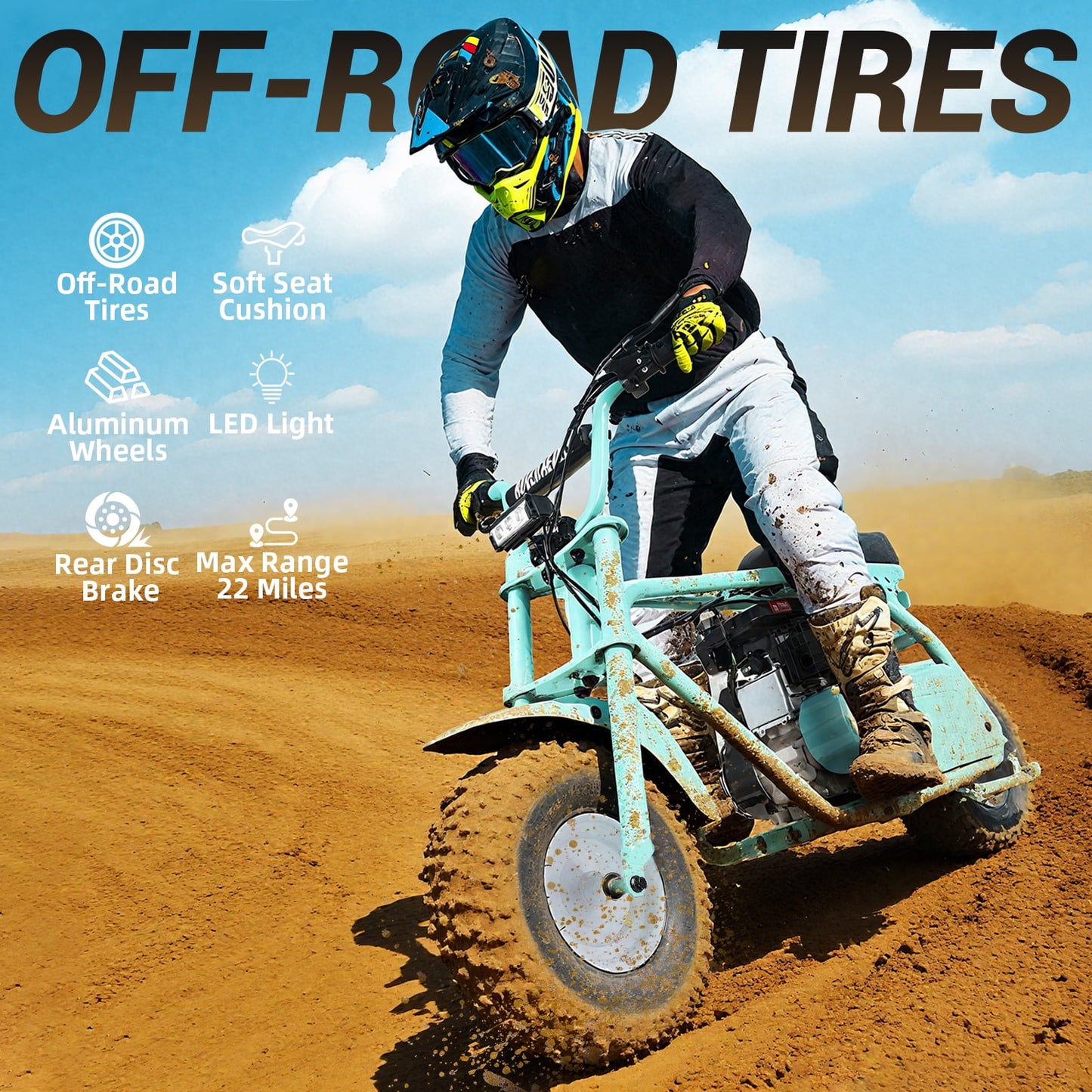 Aoemoe 4-Stroke 99cc Mini Dirt Bike, Teal