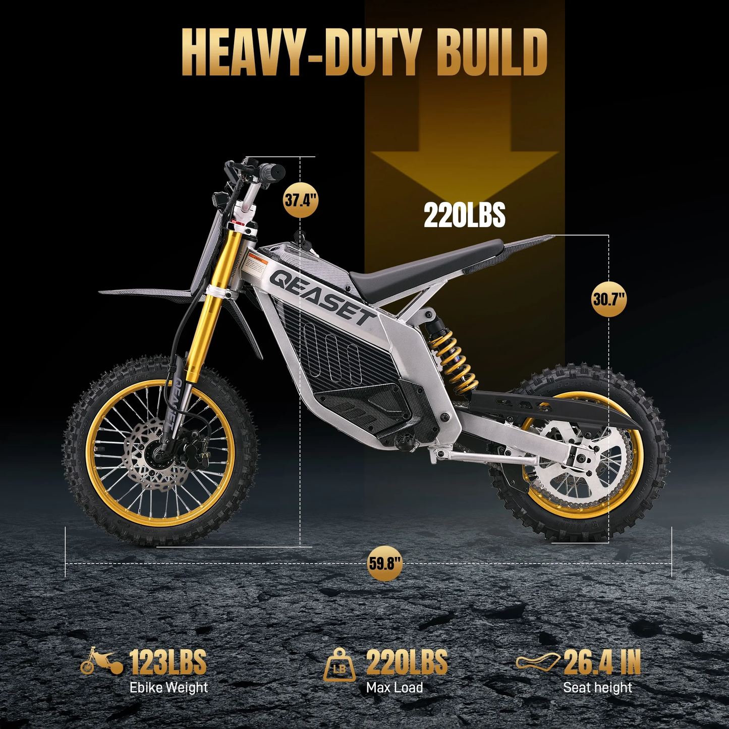 48V 3000W Peak Off-Road Teen Bike 55 km/h 40 km Range, Black