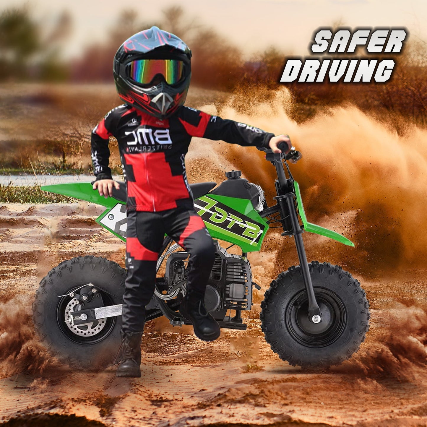 Arshin 50cc 2-Stroke Gas Dirt Bike for Kids,20 MPH Mini Pit Bike with Off-Road Tires & Disc Brakes,Soft Spring Seat,160 Lbs Max Load(Green)