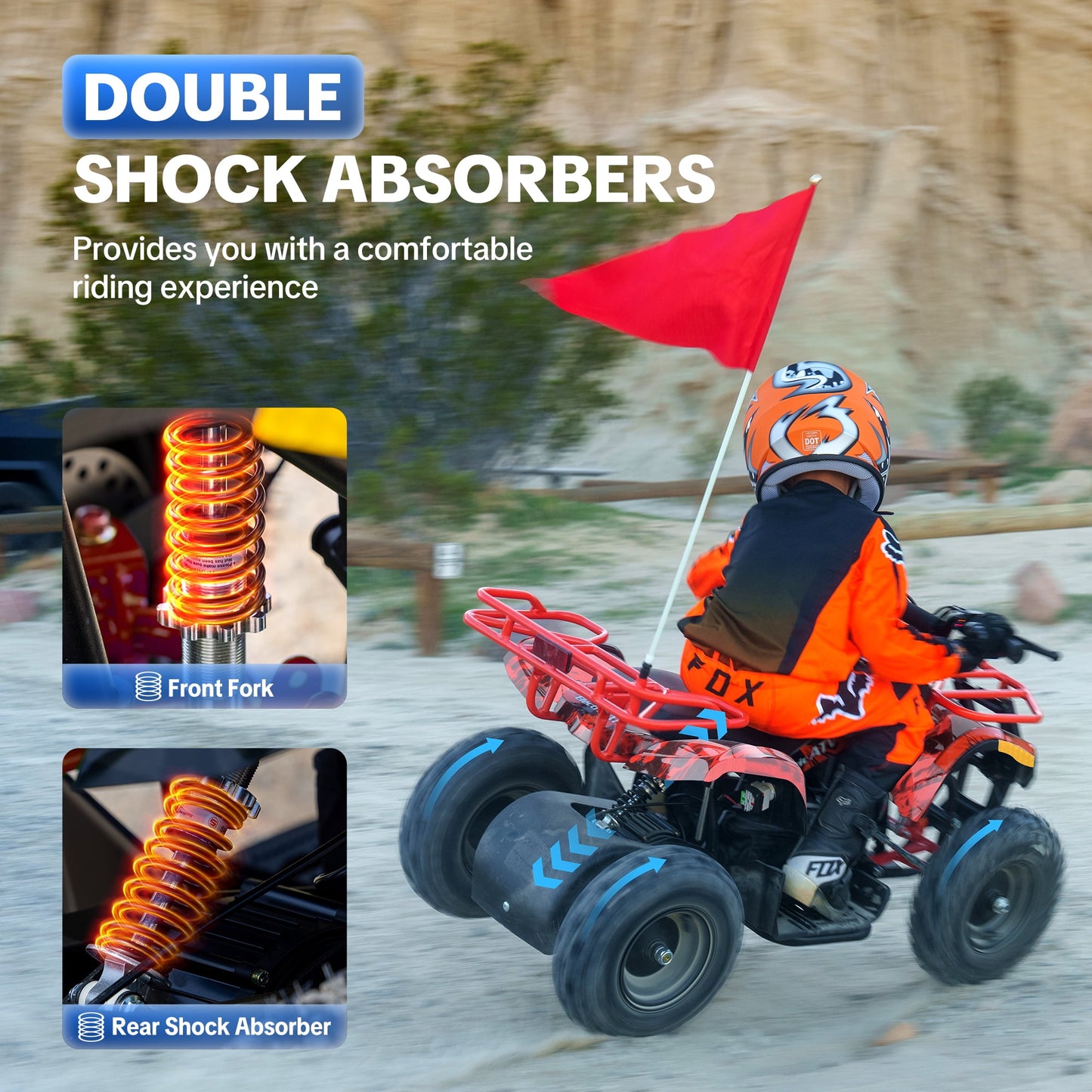 QEASET 500W 36V Battery Ride-On Off-Road 4-Wheeler – 15-Mile Range, Orange