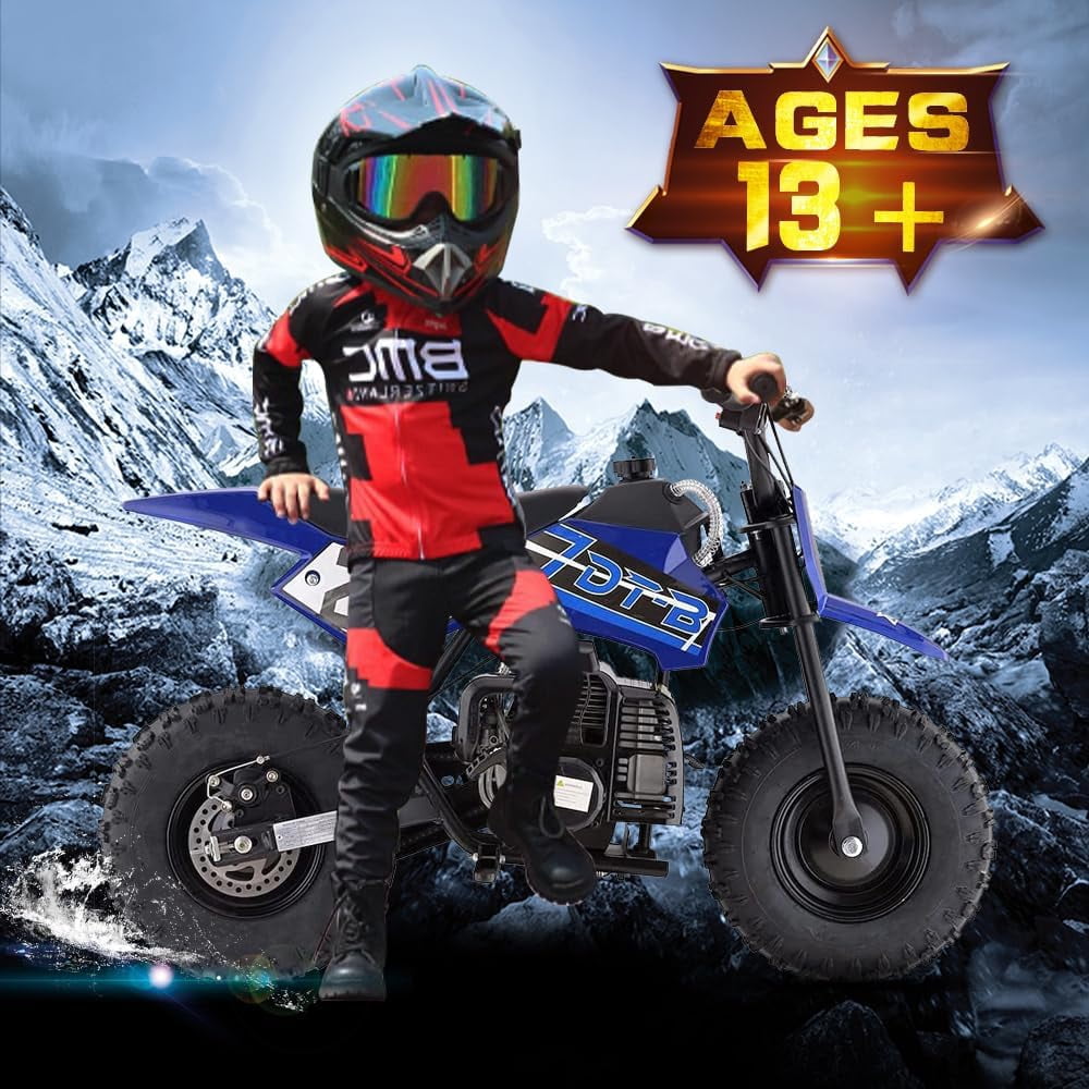 Aoemoe Mini Kid Dirt Bike, 49 CC 2-Stroke Gas Bike with Off-Rode Tire, Suspensions, Disc Brakes, Max Load 160Lbs, Up to 20Mph, EPA Approved