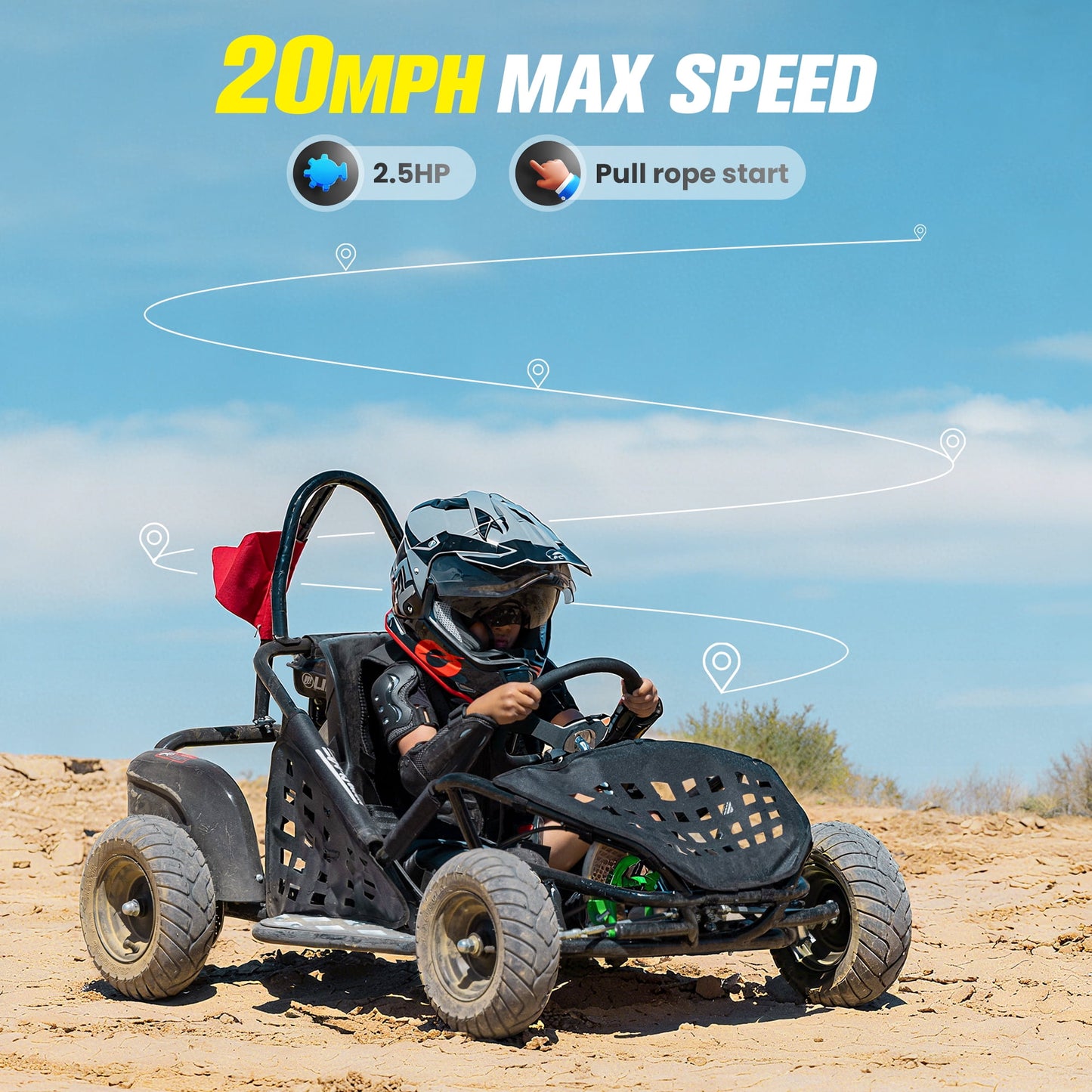 QEASET 79cc Gas Go Kart,2.5HP 4-Stroke,20Mph Go Kart Outdoor Race Toy, Holiday Gift(Black)