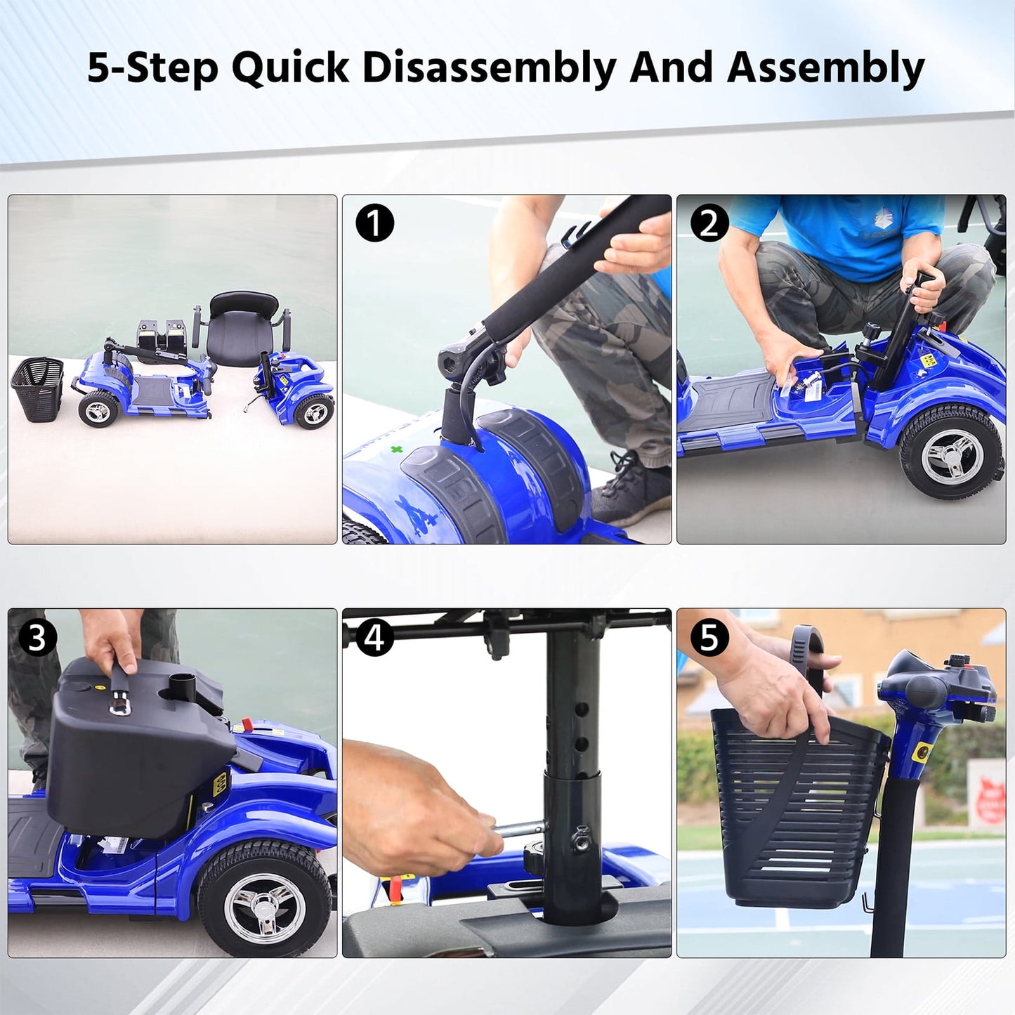 Arshin Mobility Scooter,4 Wheel Mobility Scooter for Adults,Senior,Electric Powered Wheelchair Chargeable Device for Travel,Blue