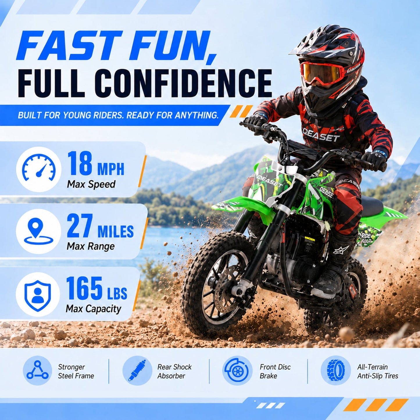 QEASET 39CC Dirt Bike, Mini Bike 4-Stroke Gas Powered off Road with Max Speed 20MPH, Pull Start