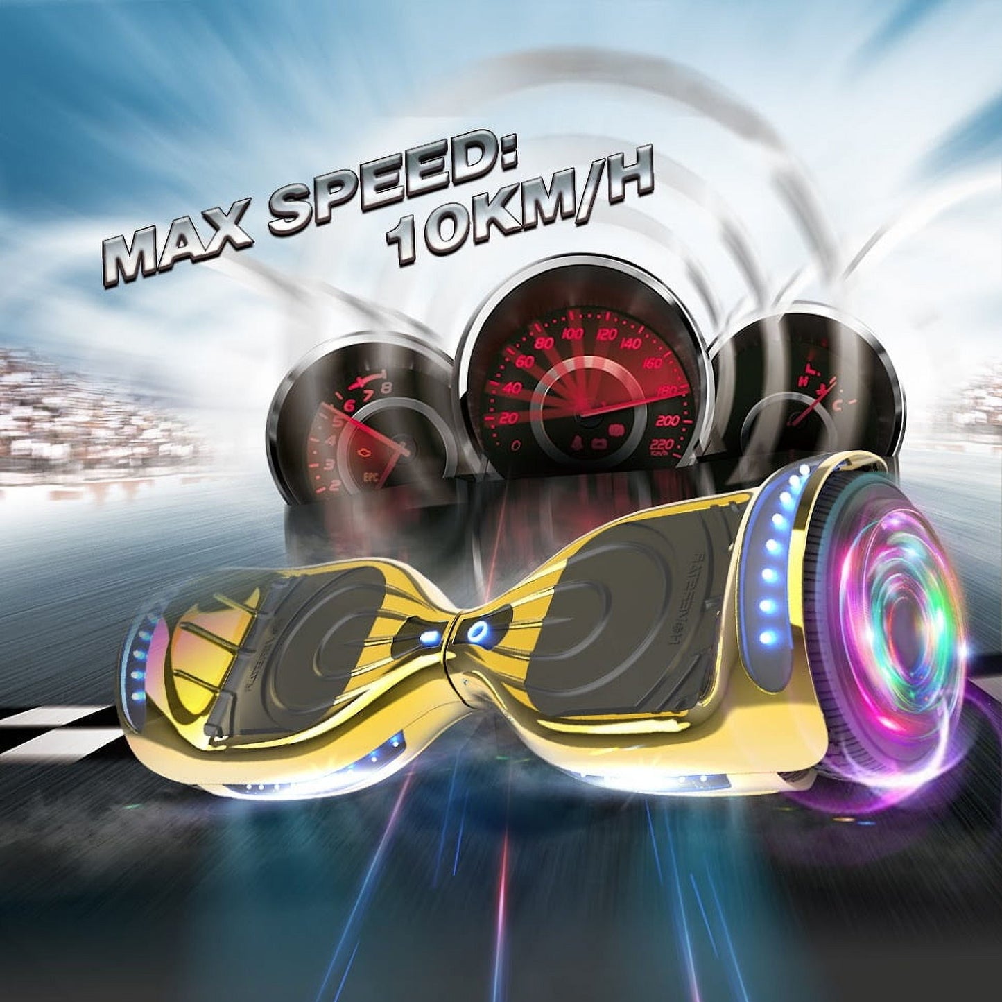 Hoverstar Flash Wheel Hoverboard 6. 5 In. Bluetooth Speaker with LED Light Self Balancing Wheel Electric Scooter, Chrome Gold