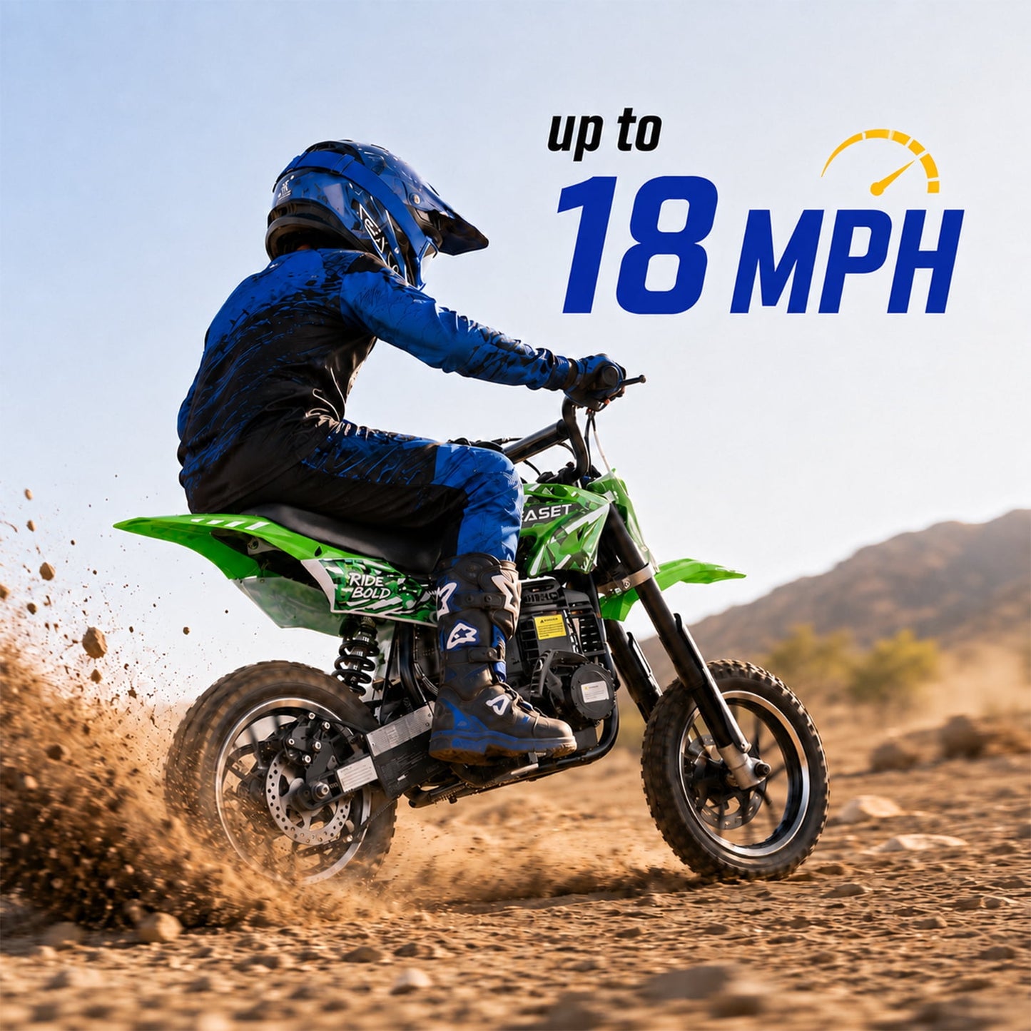 QEASET Mini Bicycles Ride-On Toy, 39cc 4-Stroke Gas Powered Off-Road Motorcycle with Rear Suspension & Disc Brakes, 18 MPH Top Speed, Supports Up to 165 lbs, Green