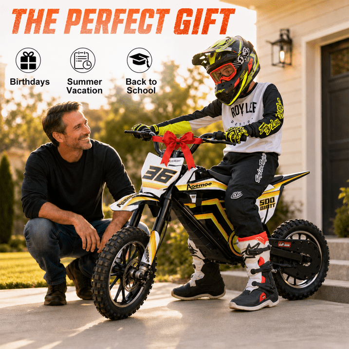 Aoemoe Electric Dirt Bike, 36V 500W Motorized Mini Bike, 17 MPH Top Speed, Front Suspension, Off-Road Tires, Yellow
