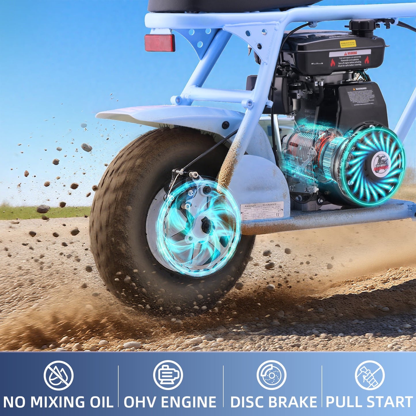 Aoemoe MB001 Gas Powered Mini Dirt Bike 99CC for Teens and Adults, 22MPH Off Road Motorcycle, Weight Support Up to 200 LBS - Blue