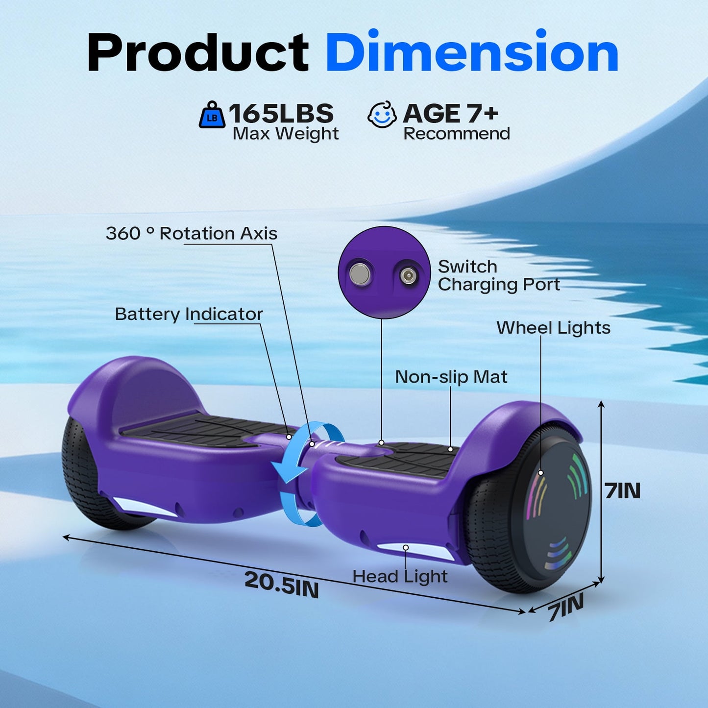 Tcdjtc Hoverboard with Bluetooth and Led Lights, Balance Board for Kids, Kids Outdoor Toys with 9 Mph Max Speed, All Terrain Hoverboard with UL 2272 Safety Standard