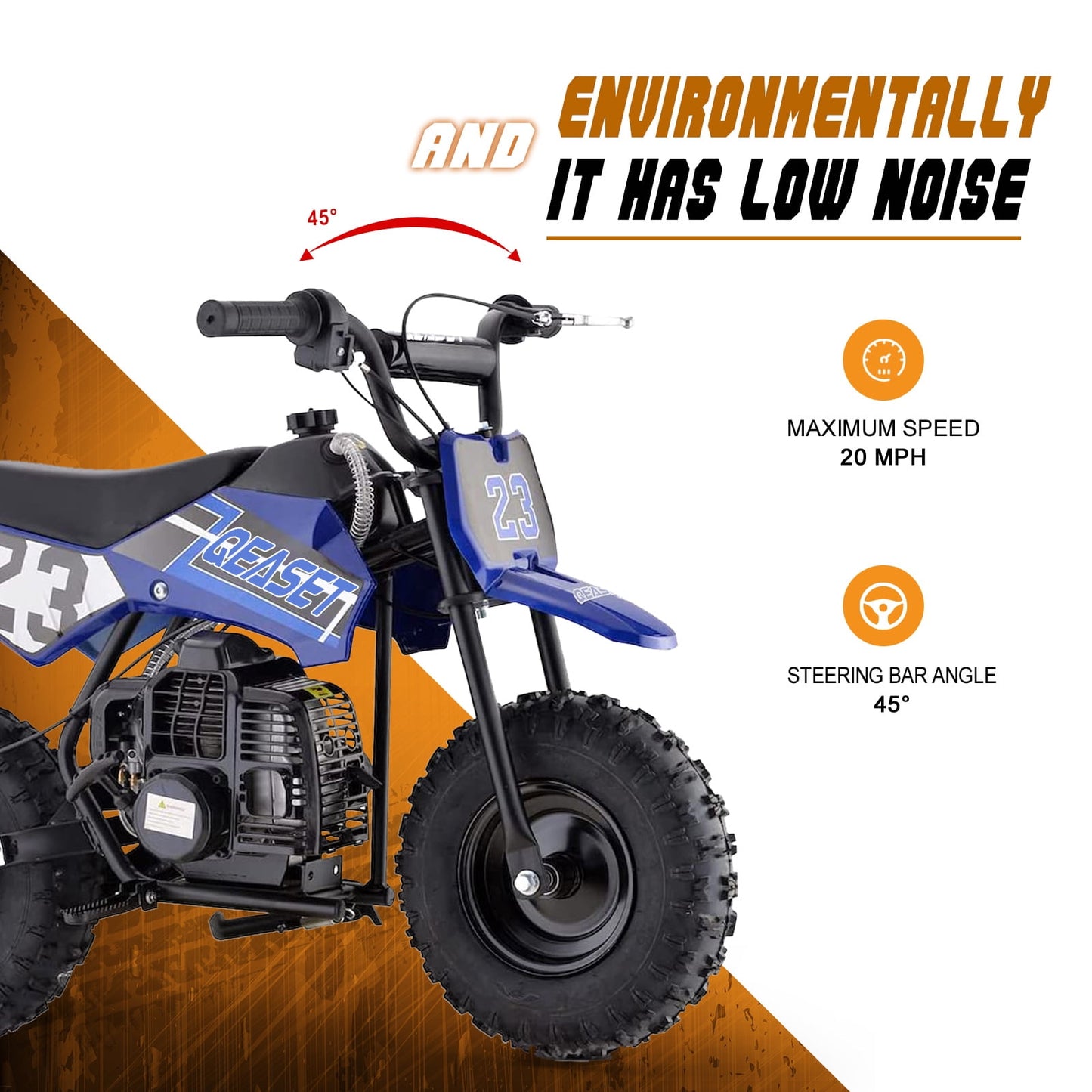 QEASET Mini Kid Dirt Bike,49 CC 2-Stroke Gas Bike with Off-Rode Tire,up to 20Mph, EPA Approved(Blue)
