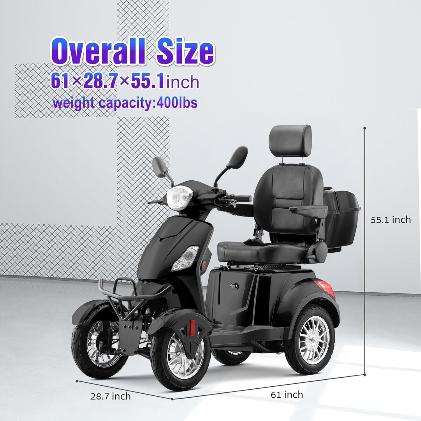 SKRT Electric Large 4 Wheel Mobility Scooters, Heavy Duty Wheelchair Device, 400 LBS Capacity for Seniors & Adults, Speed Adjust, Remote Key, Assembled In US, Receive Ready to Ride