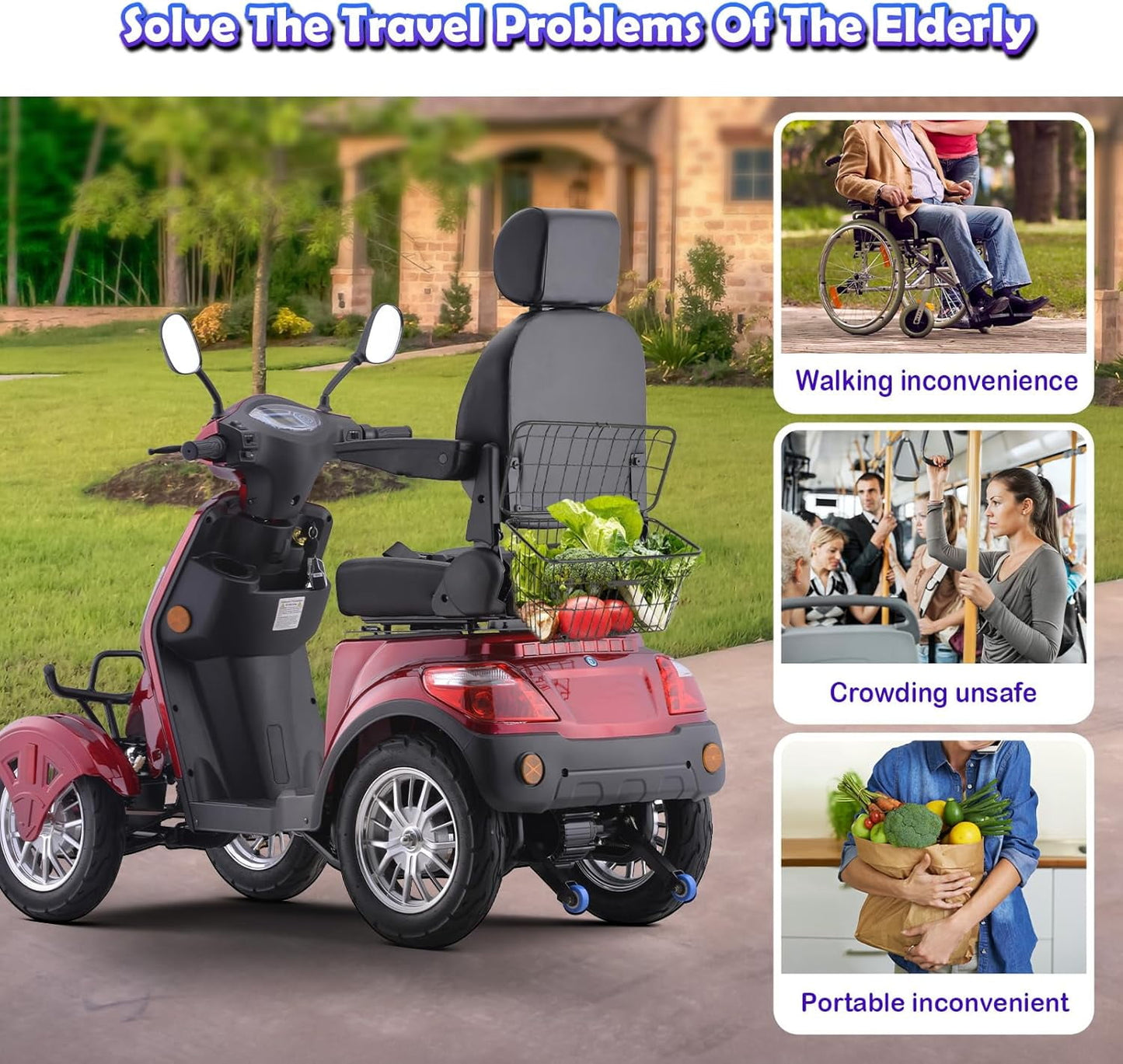 QEASET Heavy Duty 4-Wheel Mobility Scooters,800W All Terrain Electric Recreational Scooter,31 Miles Long Travel Range
