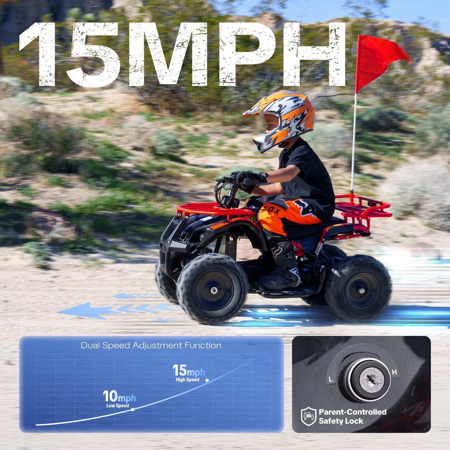 QEASET 500W 36V Battery Ride-On Off-Road 4-Wheeler – 15-Mile Range, Red