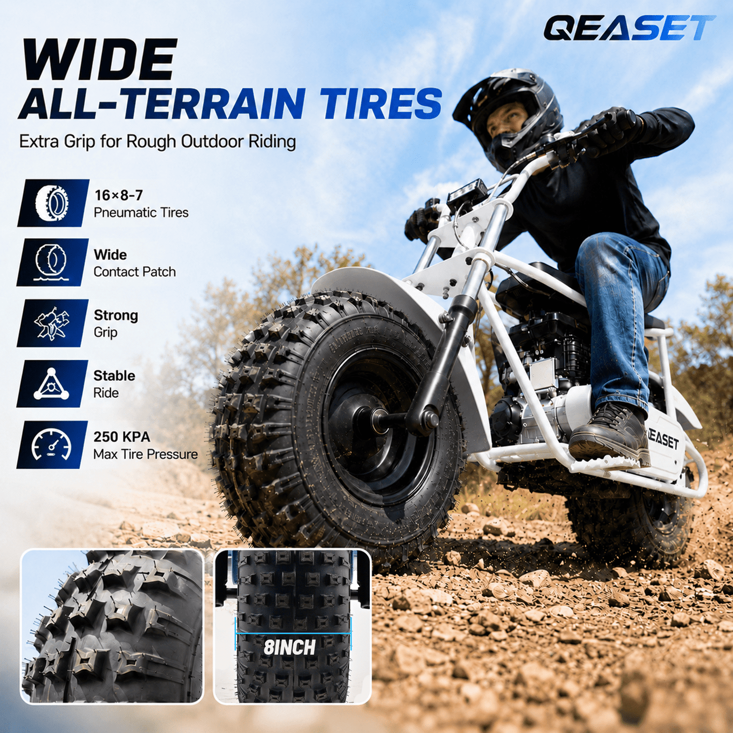 QEASET 105CC 4-Stroke Mini Bike with Shock Absorption, Off-Road Motorcycle, White