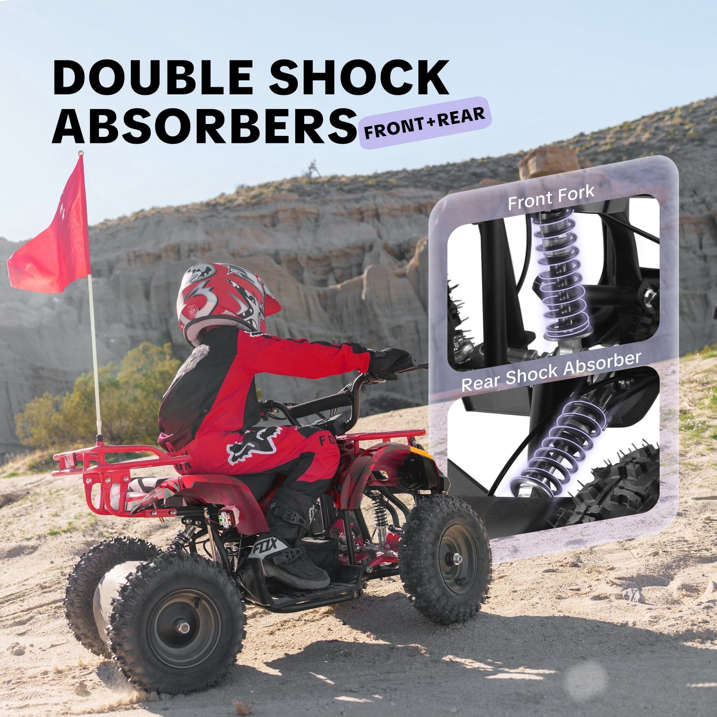 36V 500W Electric 4 Wheeler for age 12+,10/15 MPH Speed Adjustment,IVFJFV 12AH Battery Powered 4 Wheel with Safety Lock,Powered Ride-on Car Dual Shock Absorbers,LED Light,10" Off-Road Tires,Flame
