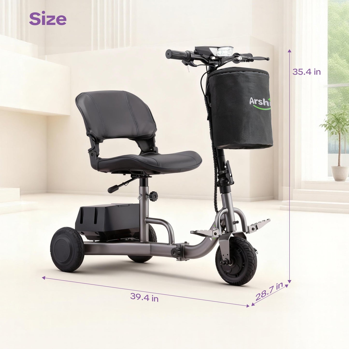 Upgrade Mobility Scooter Lightweight Foldable,All Terrain Mobility Scooters for Seniors & Adults,Arshin 300lbs Mobility Aids for Elderly,2 Batteries,Variable Speed(Gunmetal)