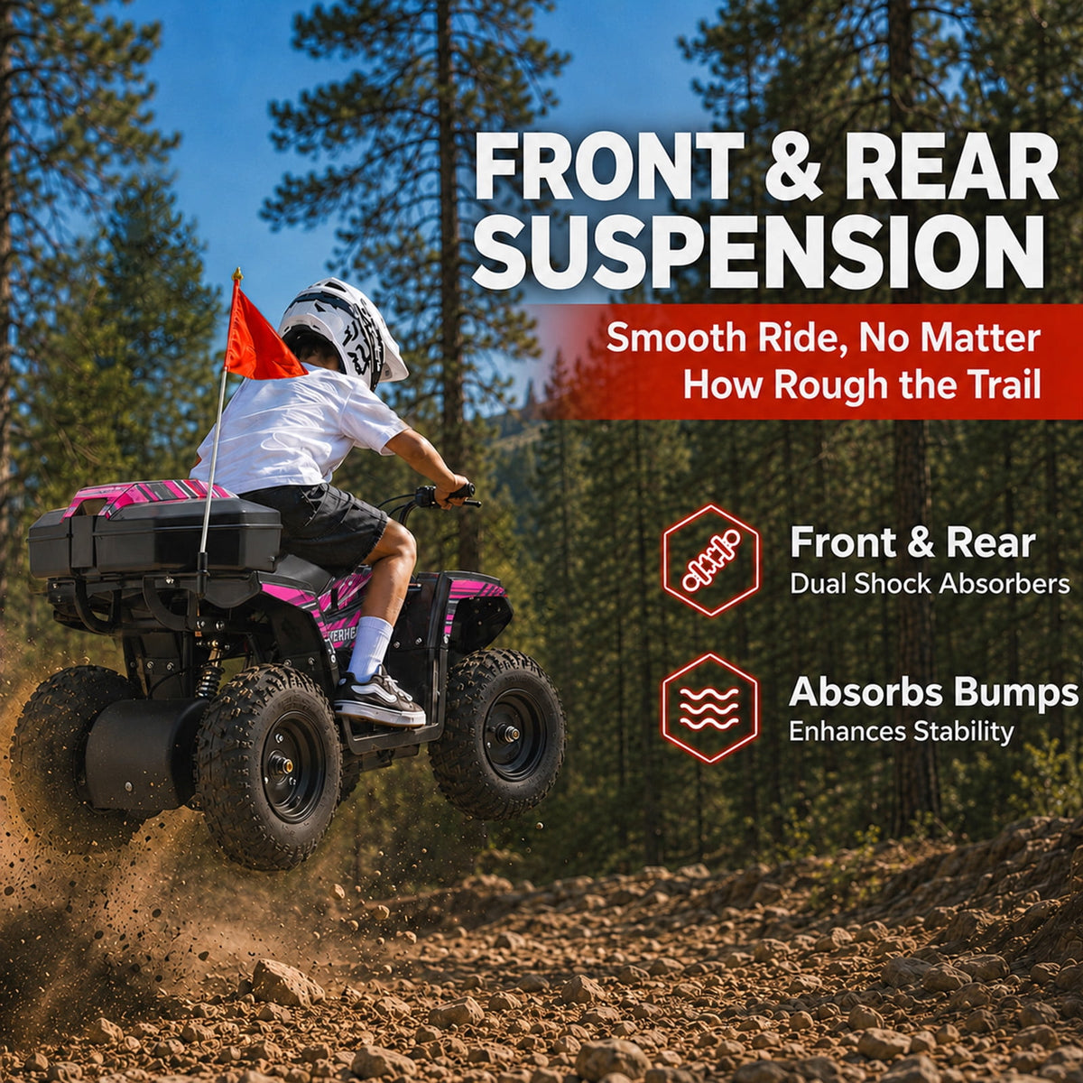 Aoemoe 40cc 4-Stroke Youth Ride-On for Ages 13+, Fuel Powered Pull Start with Front & Rear Disc Brakes, Adjustable Top Speed Up to 15 MPH, Safety Flag & Parental Speed Control, Pink