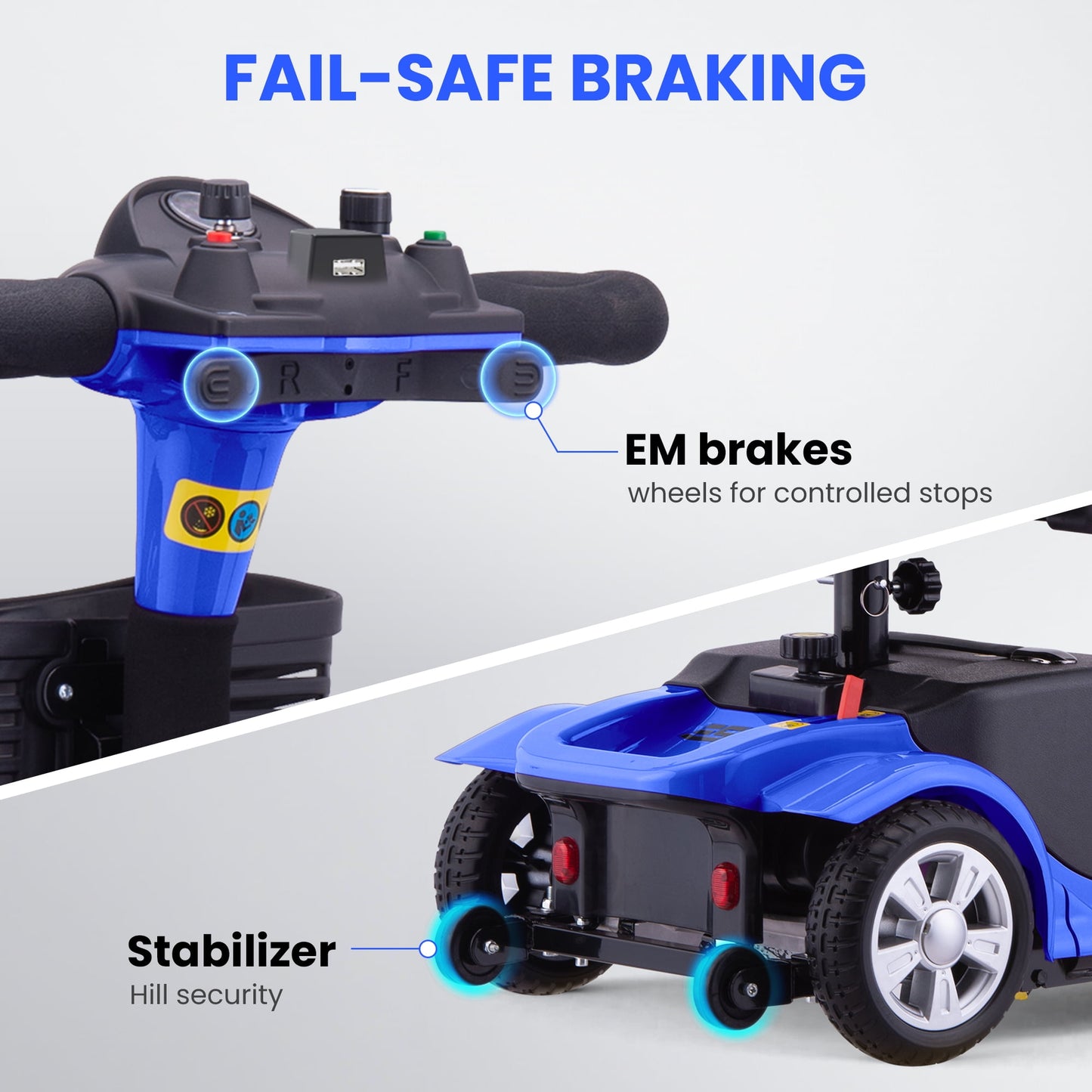 Arshin 4 Wheels Mobility Scooter with USB Port for Seniors,Electric Folding Wheelchair Device for Travel,Blue