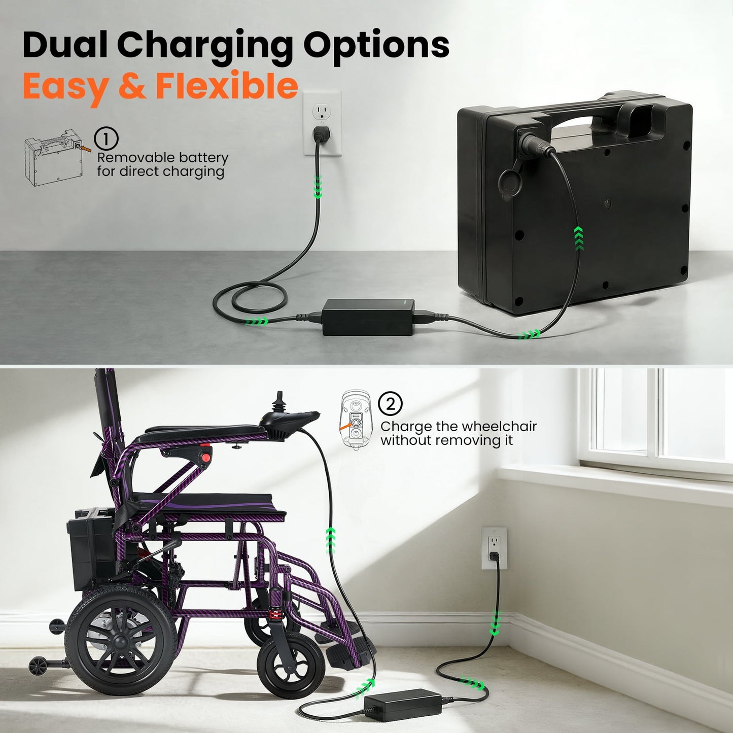 Arshin Electric Wheelchairs for Adults 20+ Miles Range,Silent Electric Wheelchair Lightweight Foldable with 360°Joystick,All Terrain Dual Motors,286+ lbs Capacity(Purple)