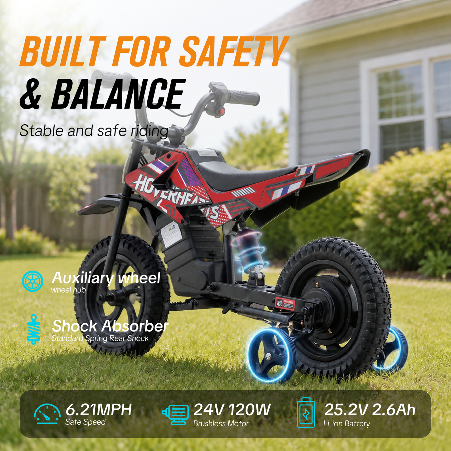 Aoemoe 120W 25.2V 2.6Ah Battery, Electric Dirt Bike, 6.2 MPH Max Speed, Gifts for children, Red