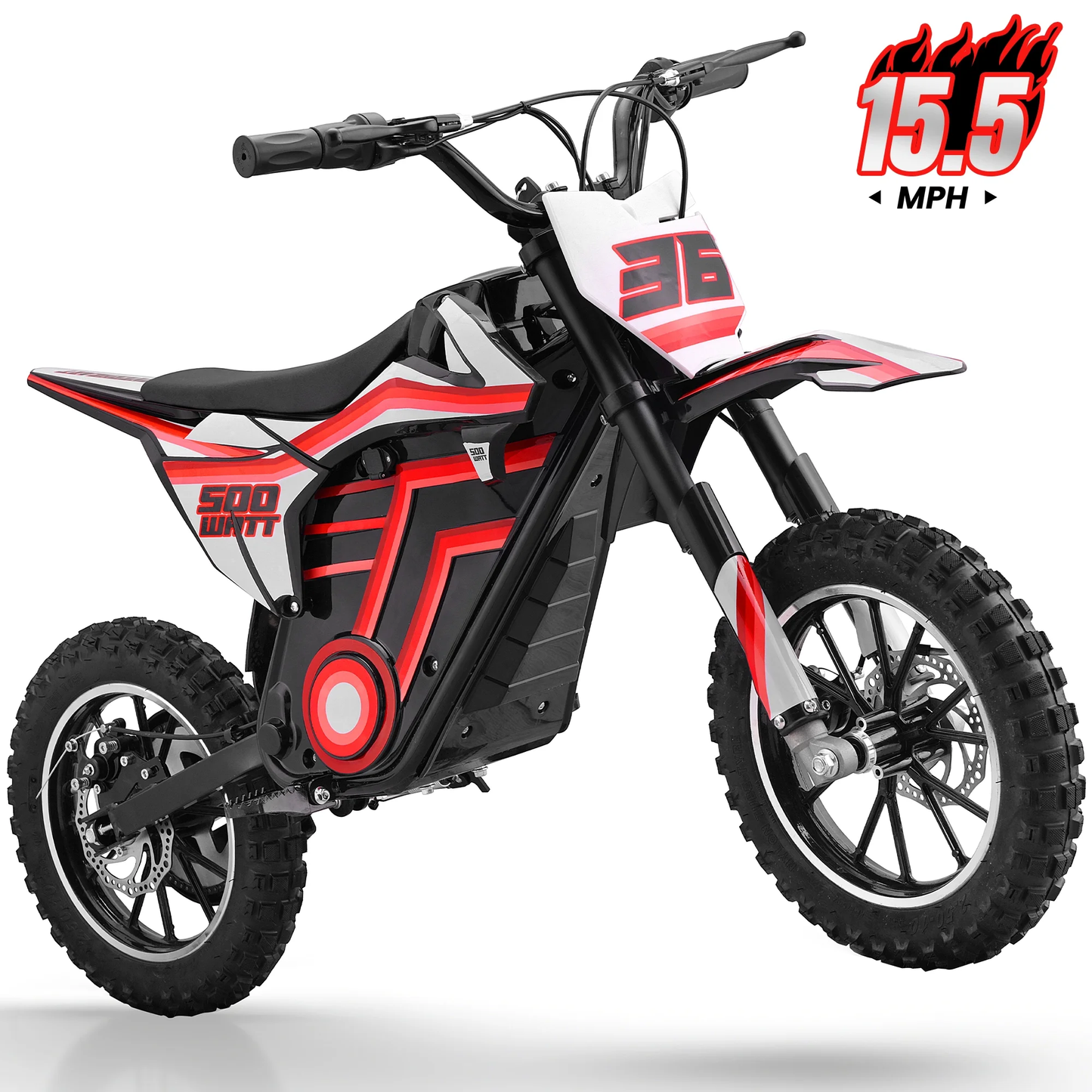 Aoemoe Motorcycle, Motorized Dirt Bikes for kids 8-14, 36V 500W – 15 MPH Top Speed, Dual Suspension, Red
