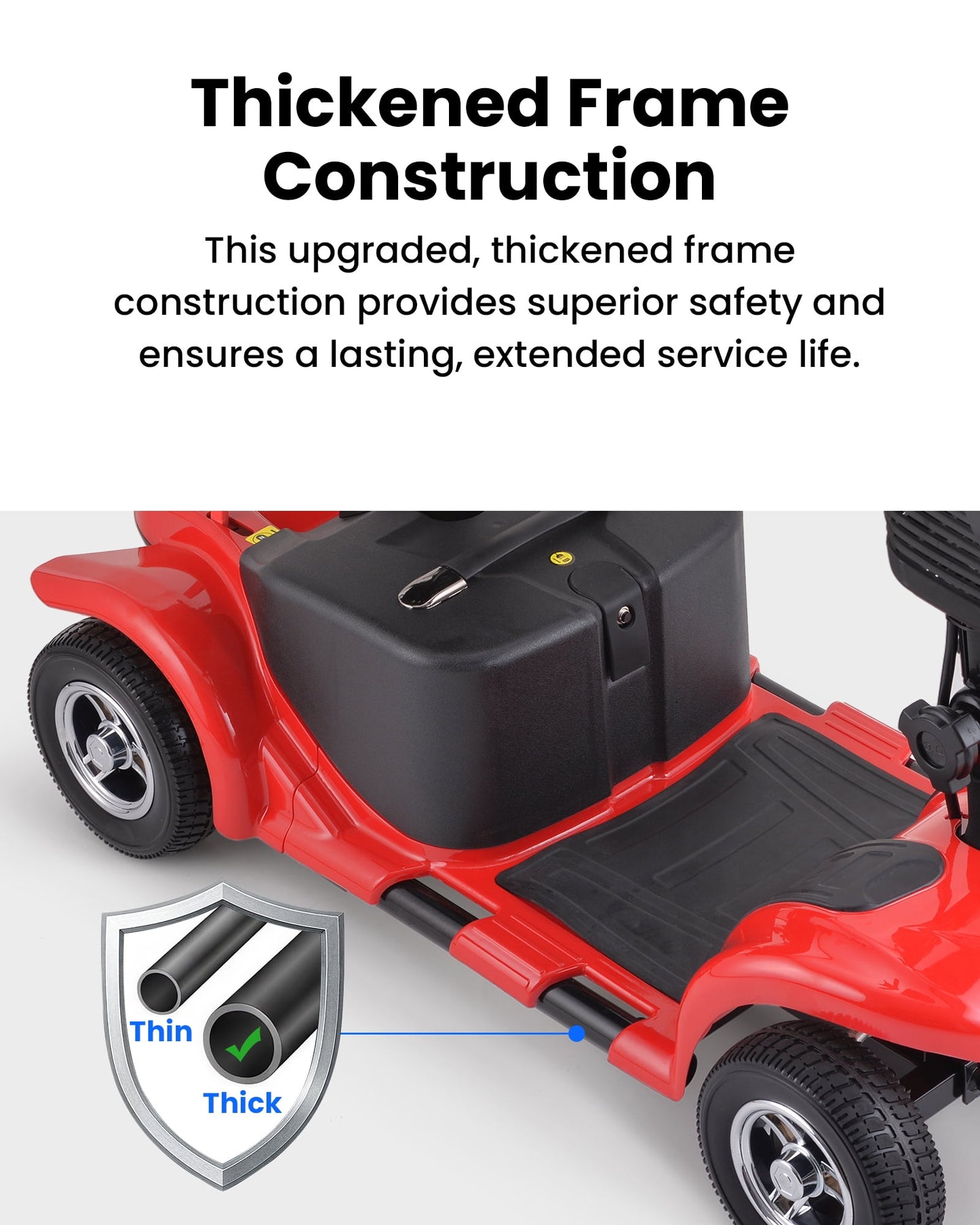 4 Wheels Mobility Scooter for Adults, Senior Electric Powered Chargeable Device for Travel, Lightweight and Portable, with LED Headlights and Basket, Charger Included (Red)