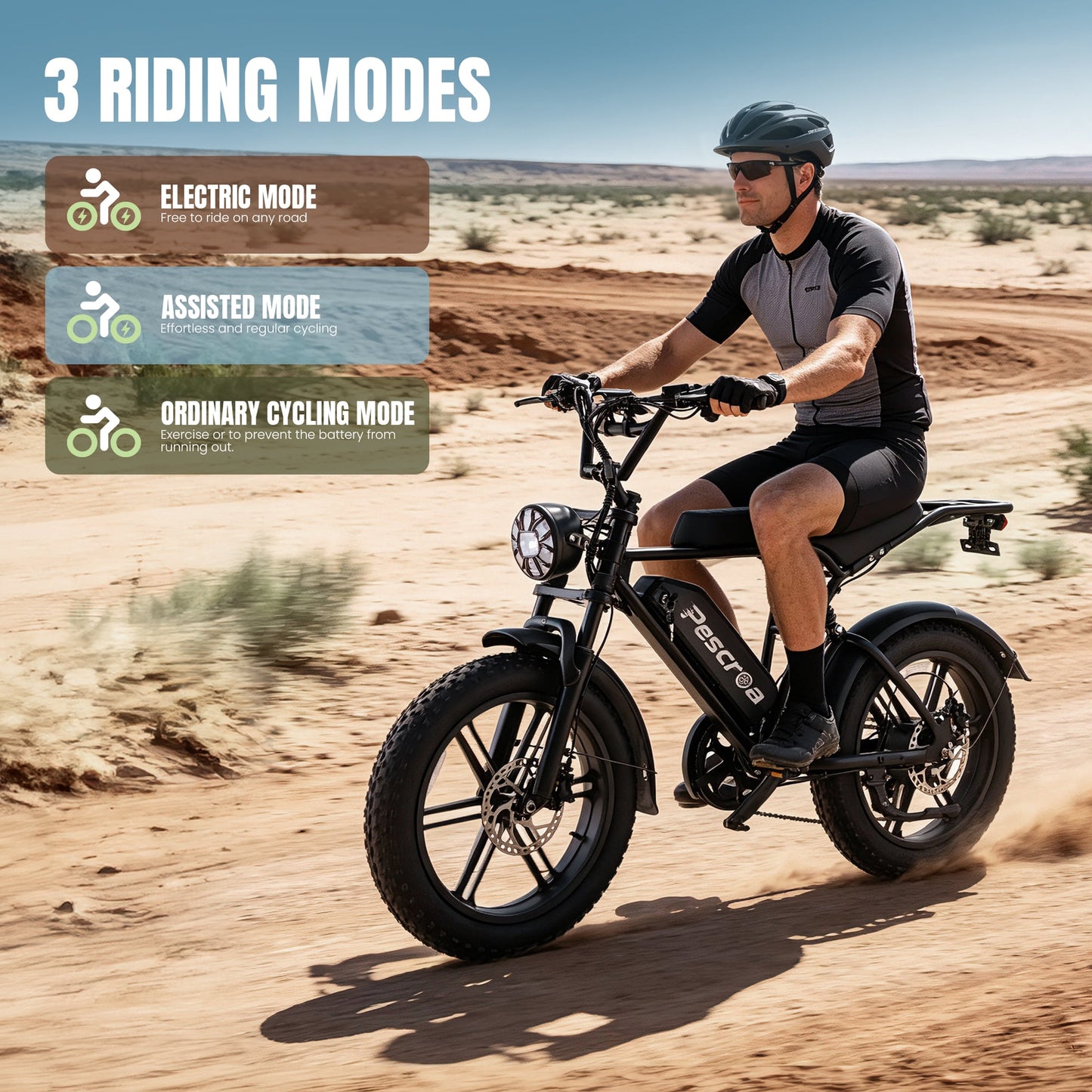 Pescroa Ebikes for Adults, 1500W Peak Motor E Bike for Adult, Adult Electric Bike with 28MPH Max Speed, Adult Electric Bicycles with 20"x4" Fat Tire