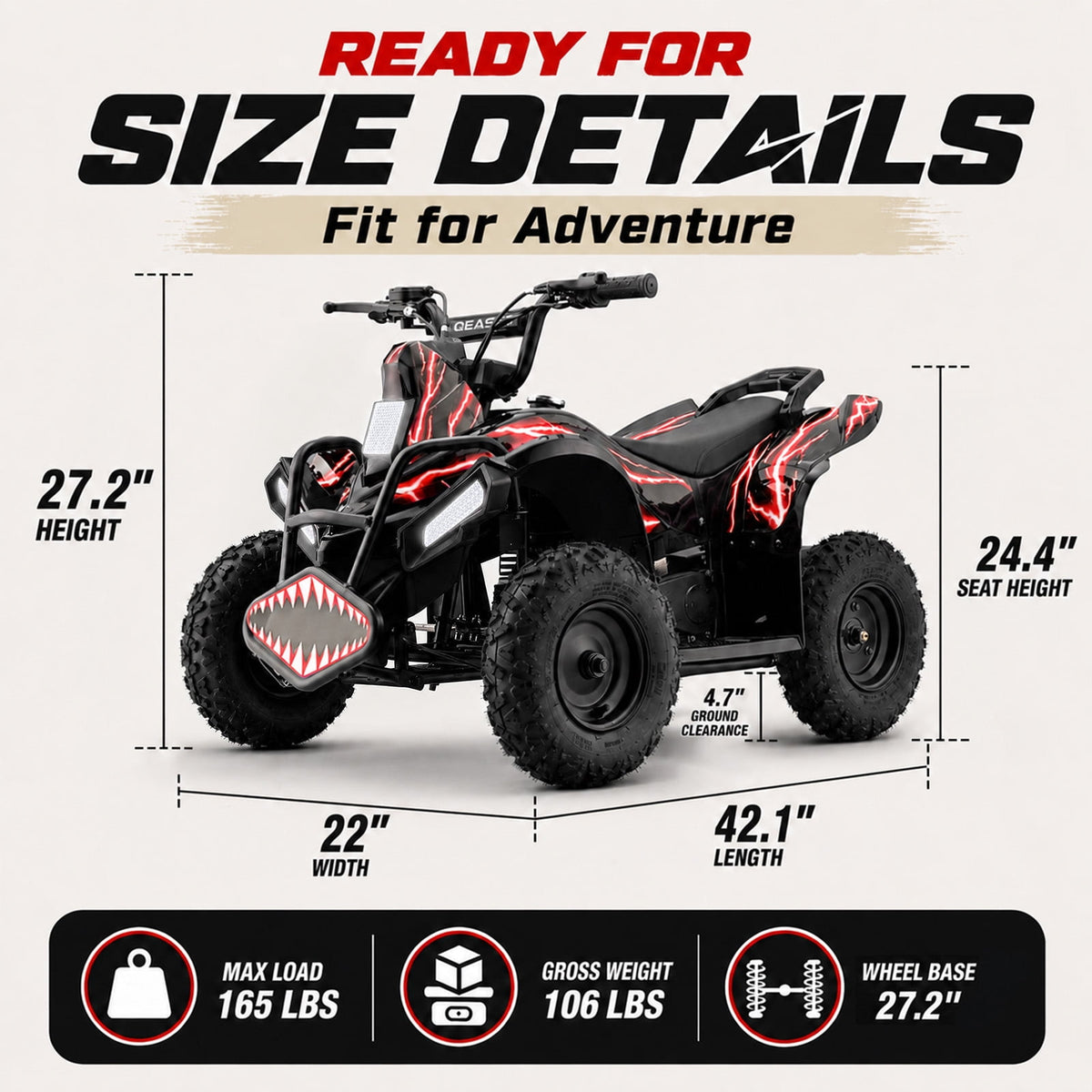 39cc Teen Gas ATV, Gas Powered 4 Wheeler for Teens 16+, 4-Stroke Beginner ATV, Up to 15 MPH, Adjustable Speed, Safety Switches, Front & Rear Brake - Red