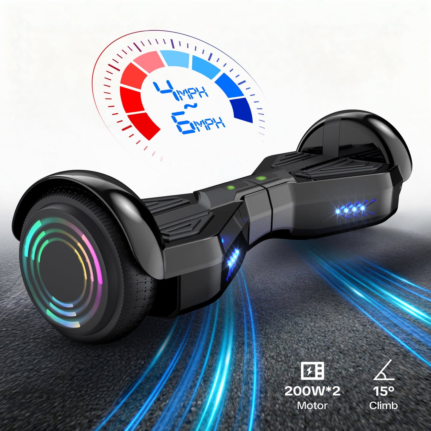 MOSTA Bluetooth Hoverboard with LED Headlight, 2-Wheel Self-Balancing Electric Scooter 6.5 inch Black