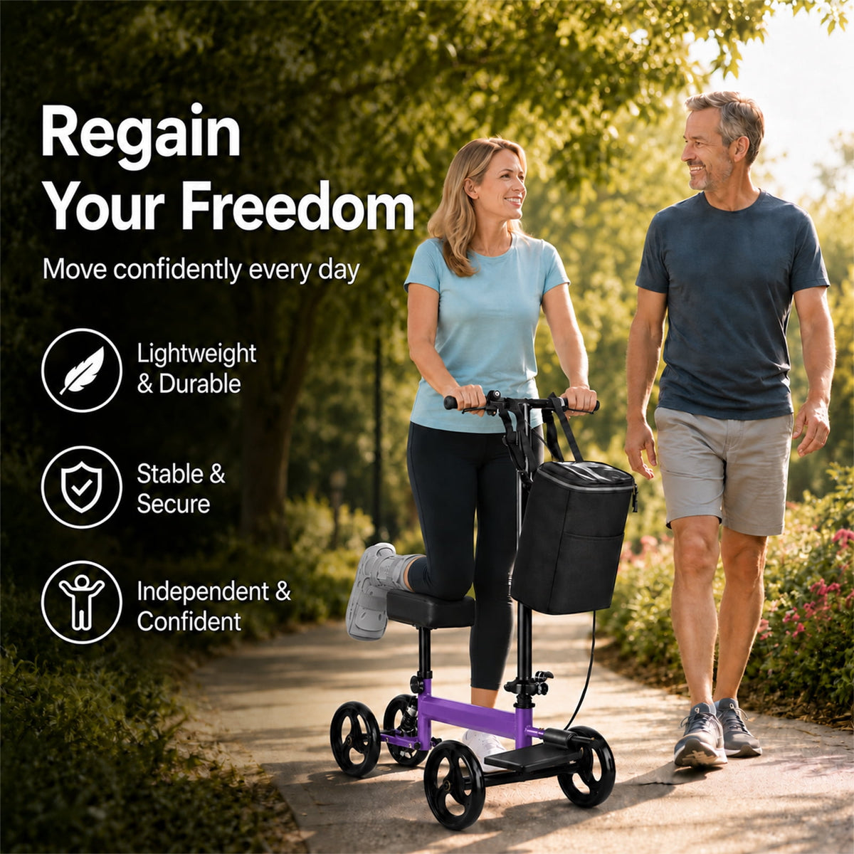 Ostrina All Terrain Knee Scooter,Foldable Knee Walker for Foot Injuries,Adult Knee Scooter with 8" Wheels,Compact Crutches Alternative,Purple