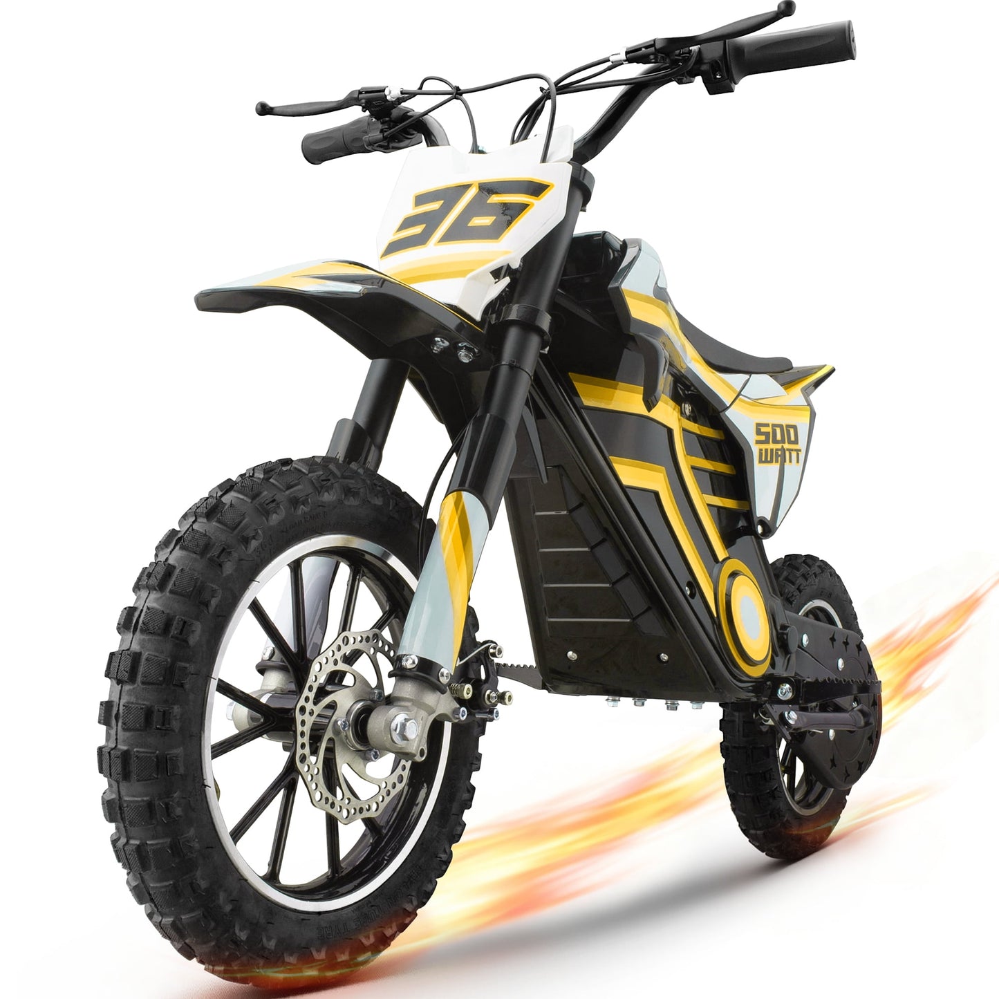 Arshin 500W Electric Dirt Bike for Kids Ages 8-14,23 Mile Range,15 MPH Adjustable,Zero Maintenance! Ideal Off-Road Birthday Gift with Dual Suspension,Disc Brake,165 Lbs Load(Yellow)
