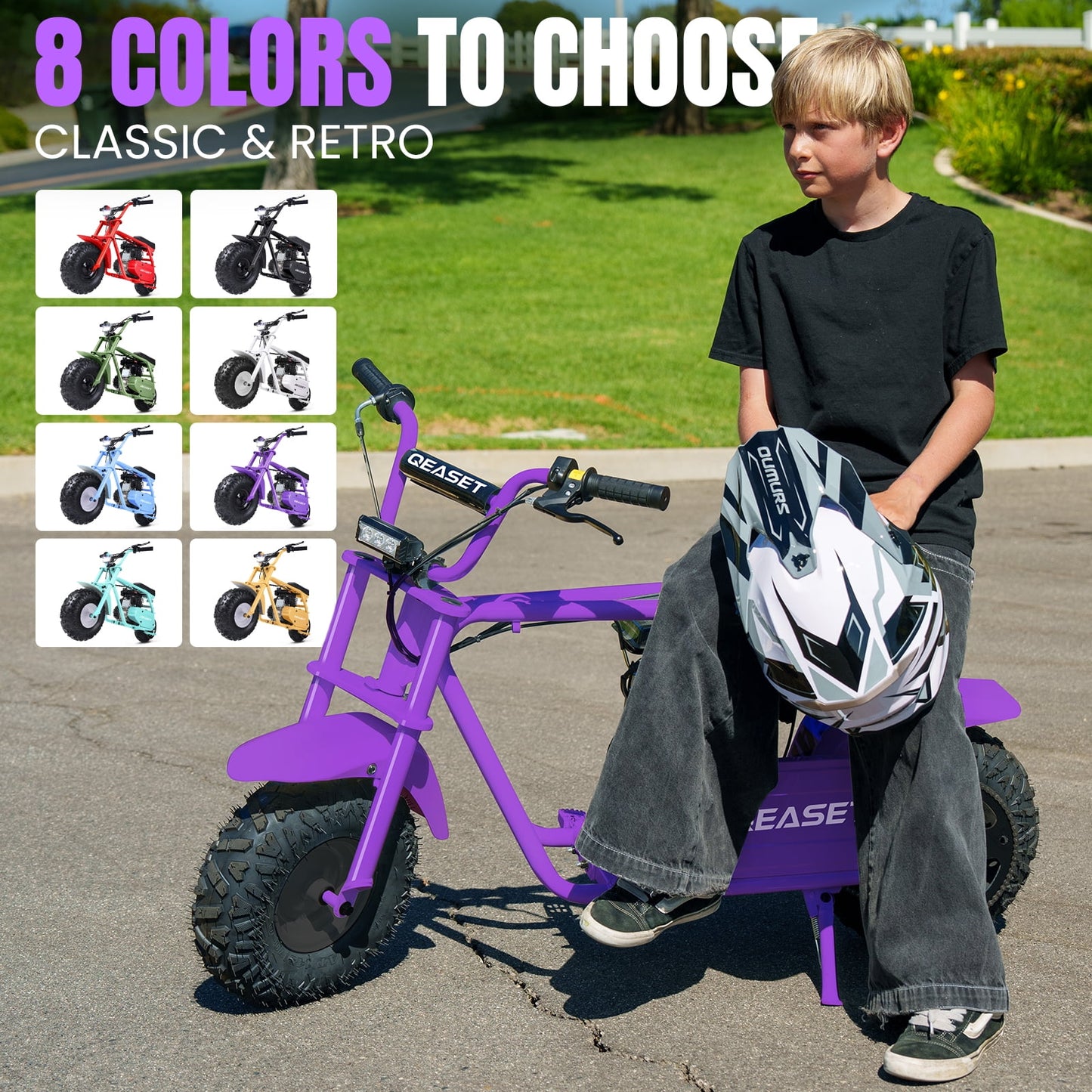 QEASET Mini Dirt Bike – 30 km/h 4-Stroke Off-Road Motorcycle for Teens & Adults,Purple