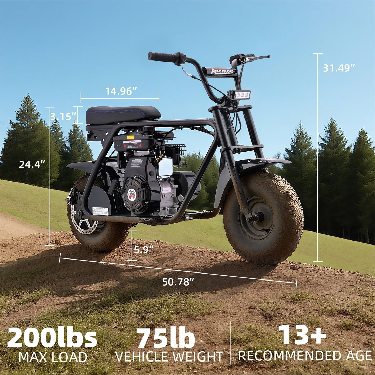 MOSTA Mini Bike, Gas Dirt Bike, Minibike, Gas Powered Mini Bikes for Adults, 99cc-4 Stroke Pit Bikes with Led, Dirtbike Max Load 200 Lbs, Speed 34.5 KM/H, Perfect Gift
