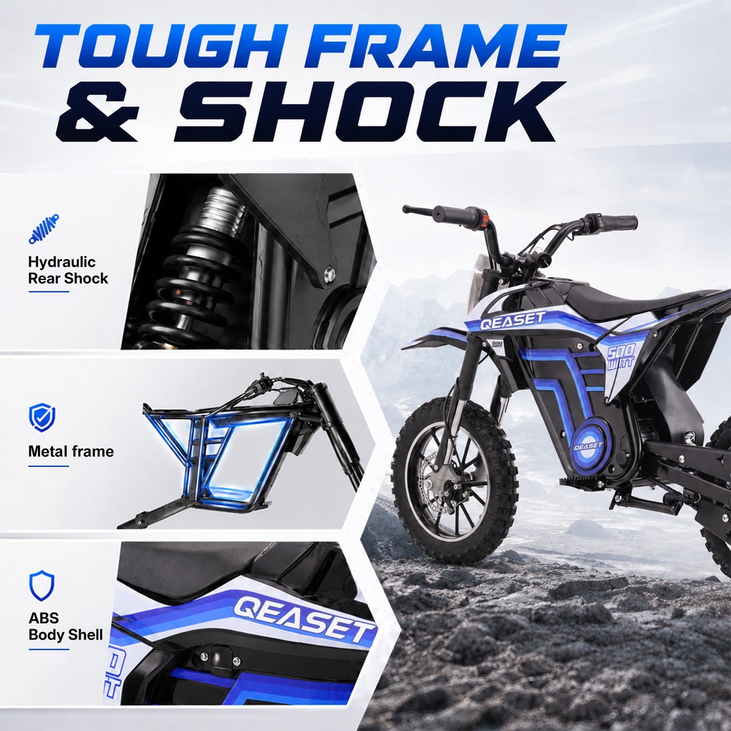 QEASET 36V Electric Dirt Bike, 500W Motorized Mini Dirt Bike with Dual Suspension, Disc Brakes, 17 MPH Max Speed, Electric Off-Road Motorcycle for Boys Girls Ages 8-14,Blue
