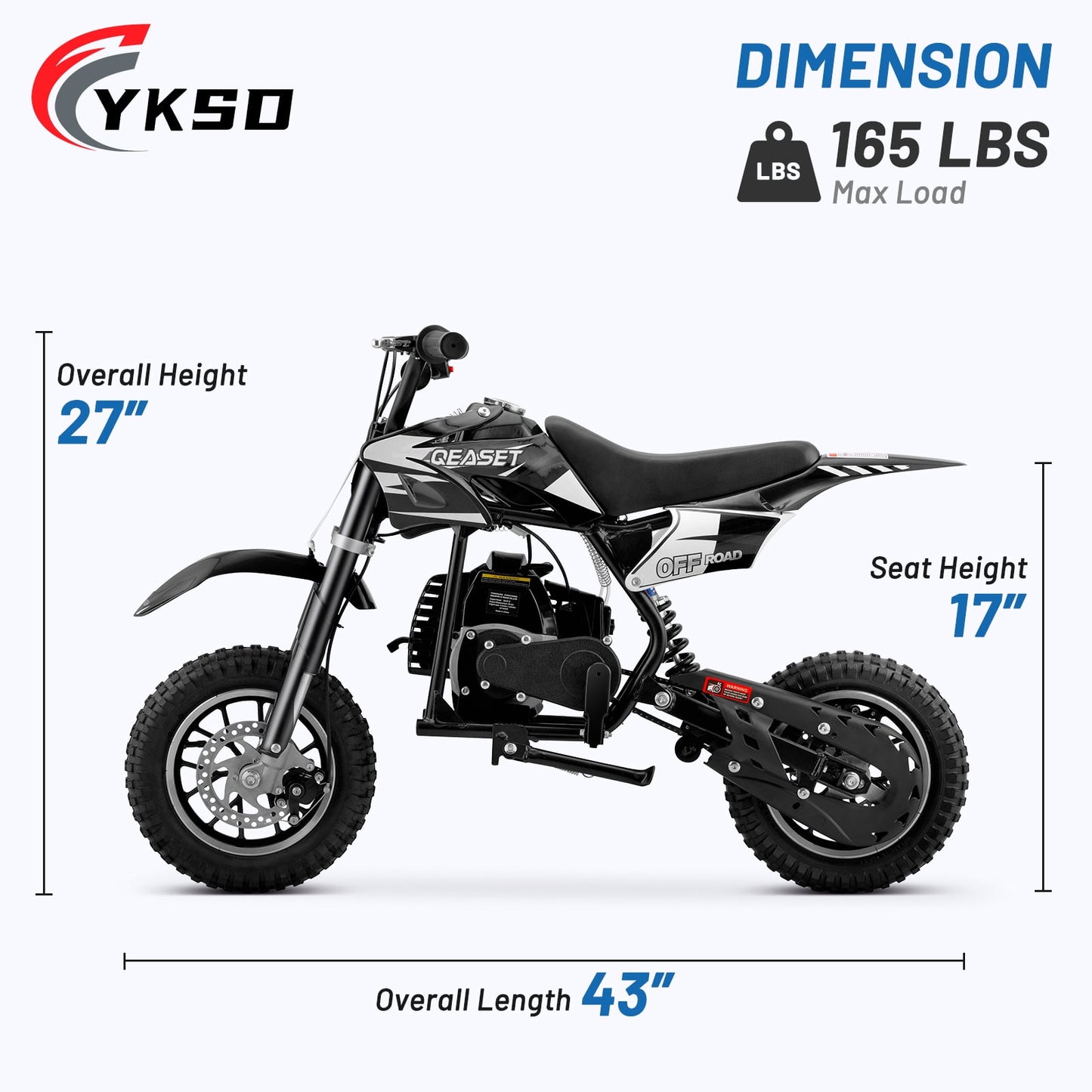 QEASET 40cc 4-stroke Dirt Bike, Gas Powered Mini Bike, Black