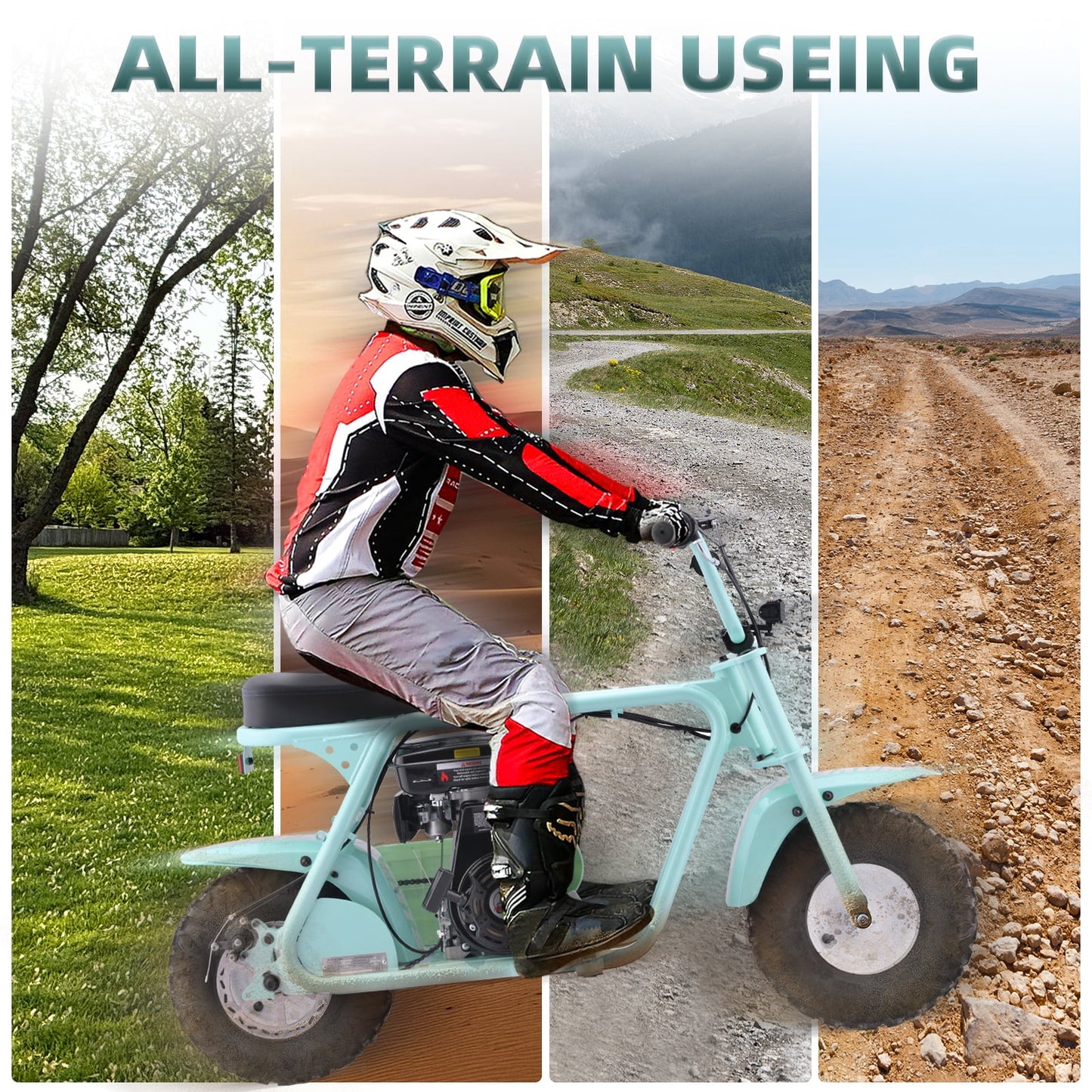 Aoemoe MB001 Gas Powered Mini Dirt Bike 99CC for Teens and Adults, 22MPH Off Road Motorcycle, Weight Support Up to 200 LBS - Teal
