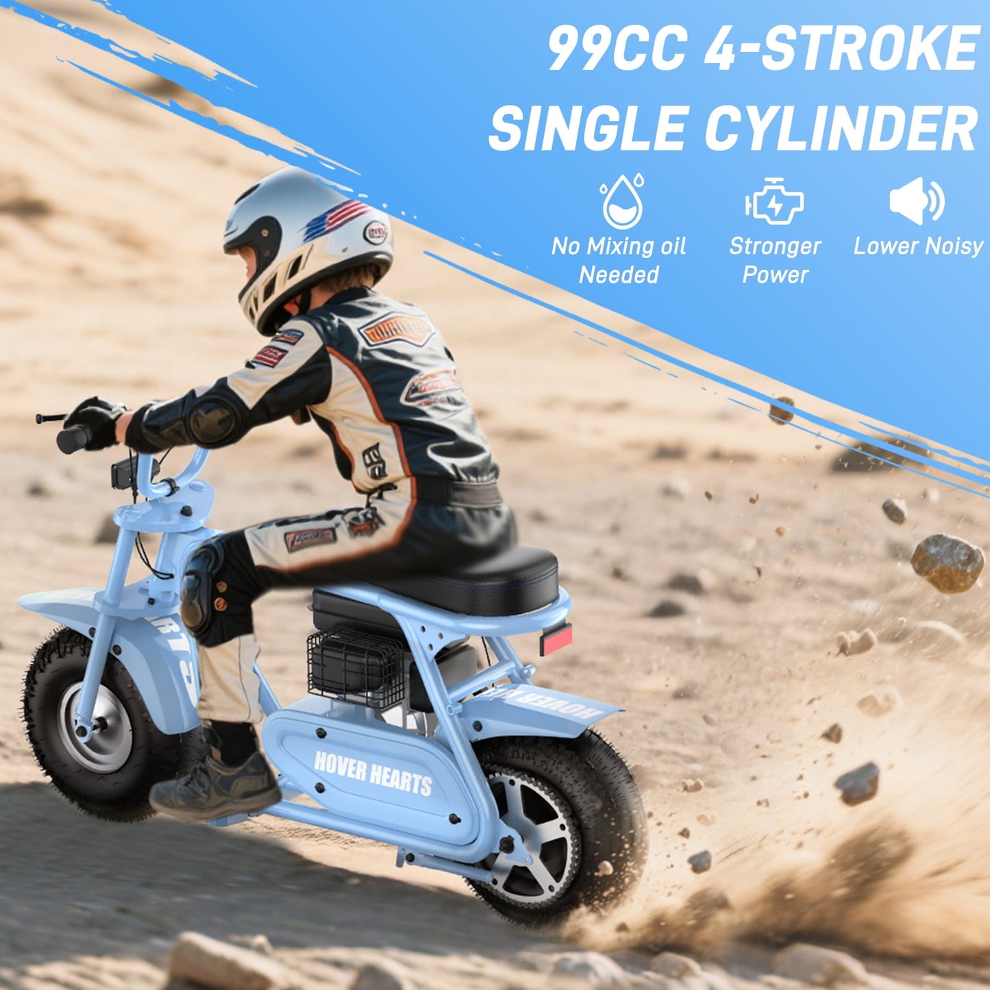 Aoemoe 99CC MB001 Gasoline Mini Dirt Bike,4-Stroke 18MPH Off Road Motorcycle, Weight Support Up to 165 LBS - Blue