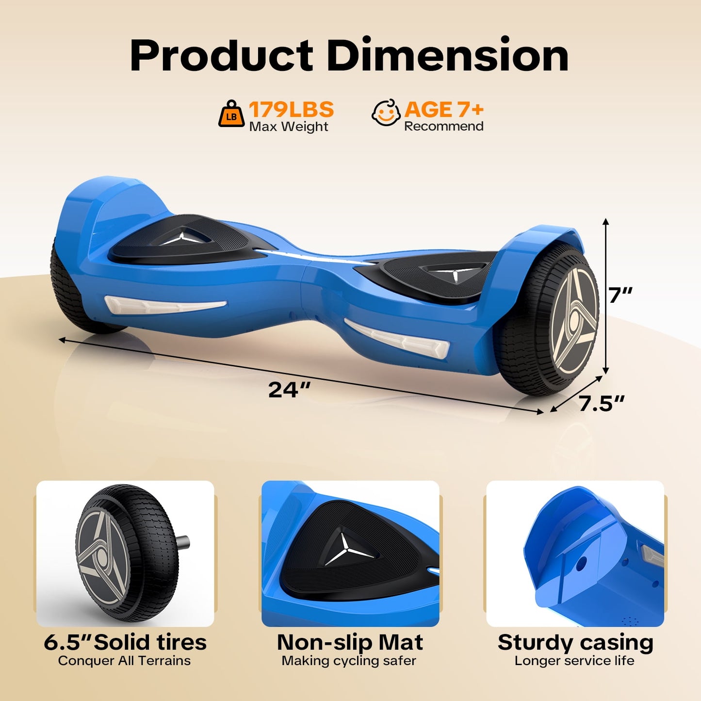 MOSTA All Terrain Self-Balance Scoote ,Electric Scooter Board for Kids & Adults with Bluetooth and Led Lights,6.5 inch, 9 Miles Max 165 lbs capacity Perfect Gift