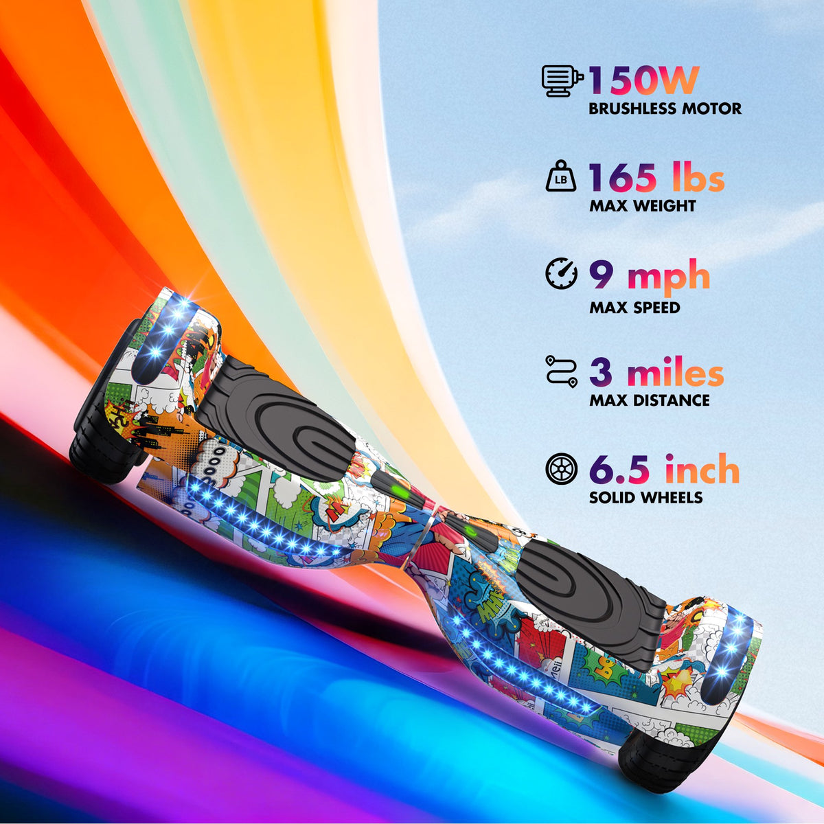 Hoverboard for Kids with 9 mph Max Speed, Tcdjtc Electric Scooters with LED Lights & Bluetooth Speakers, All Terrain Hoverboard for Adults, Off Road Hoverboard with UL2272 Certified
