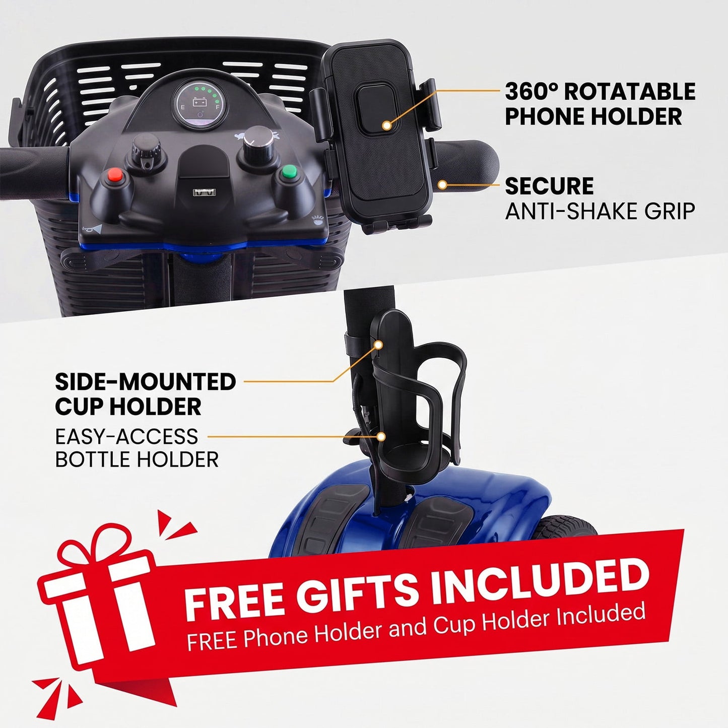 Arshin Upgrade 4 Wheels Mobility Scooters for Seniors & Adult,All Terrain Motorized Scooters with 300 lbs,Blue